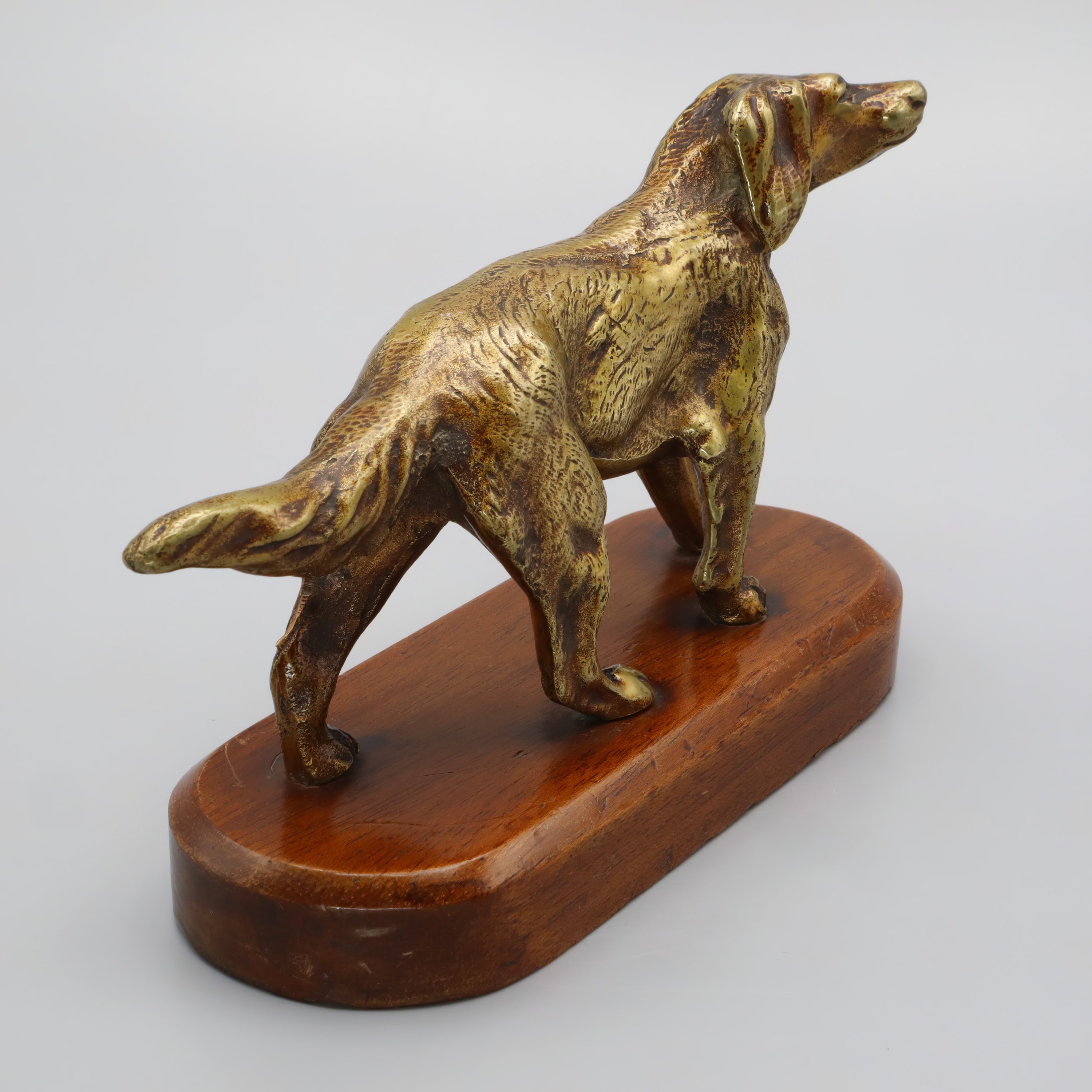 Vintage Massive Bronze Jagdhund Figur Auf Holzsockel - Setter-Spaniel Stil - 1960er Vintage - Mid-Century Hundeskulptur - Bronze Tierstatue