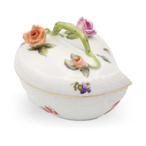 Herend Antike Herzförmige Bonbonniere - Schmuckkästchen Mit Deckel - Handbemaltes Porzellan-Souvenir Mit Blumenmotiv