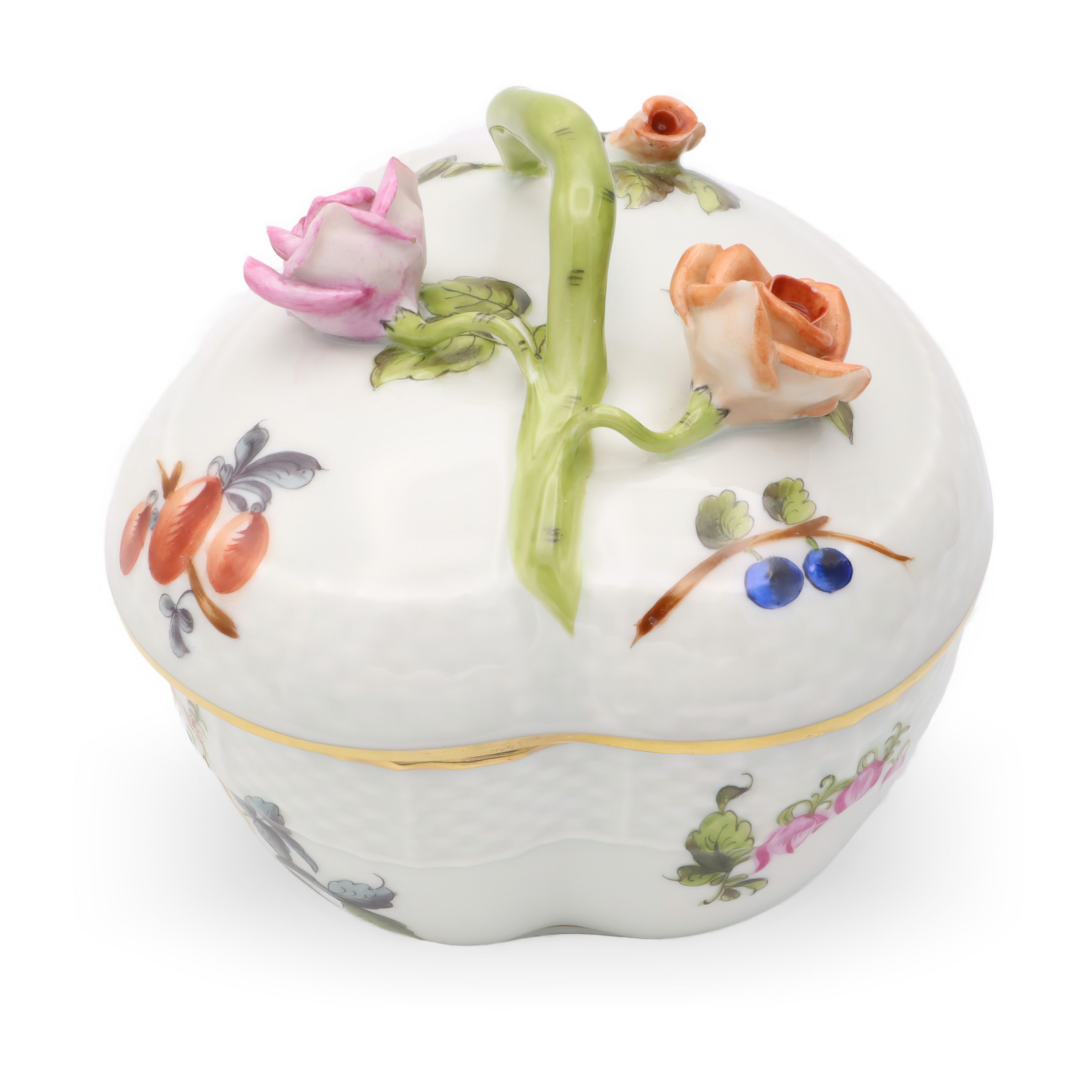 Herend Antike Herzförmige Bonbonniere - Schmuckkästchen Mit Deckel - Handbemaltes Porzellan-Souvenir Mit Blumenmotiv