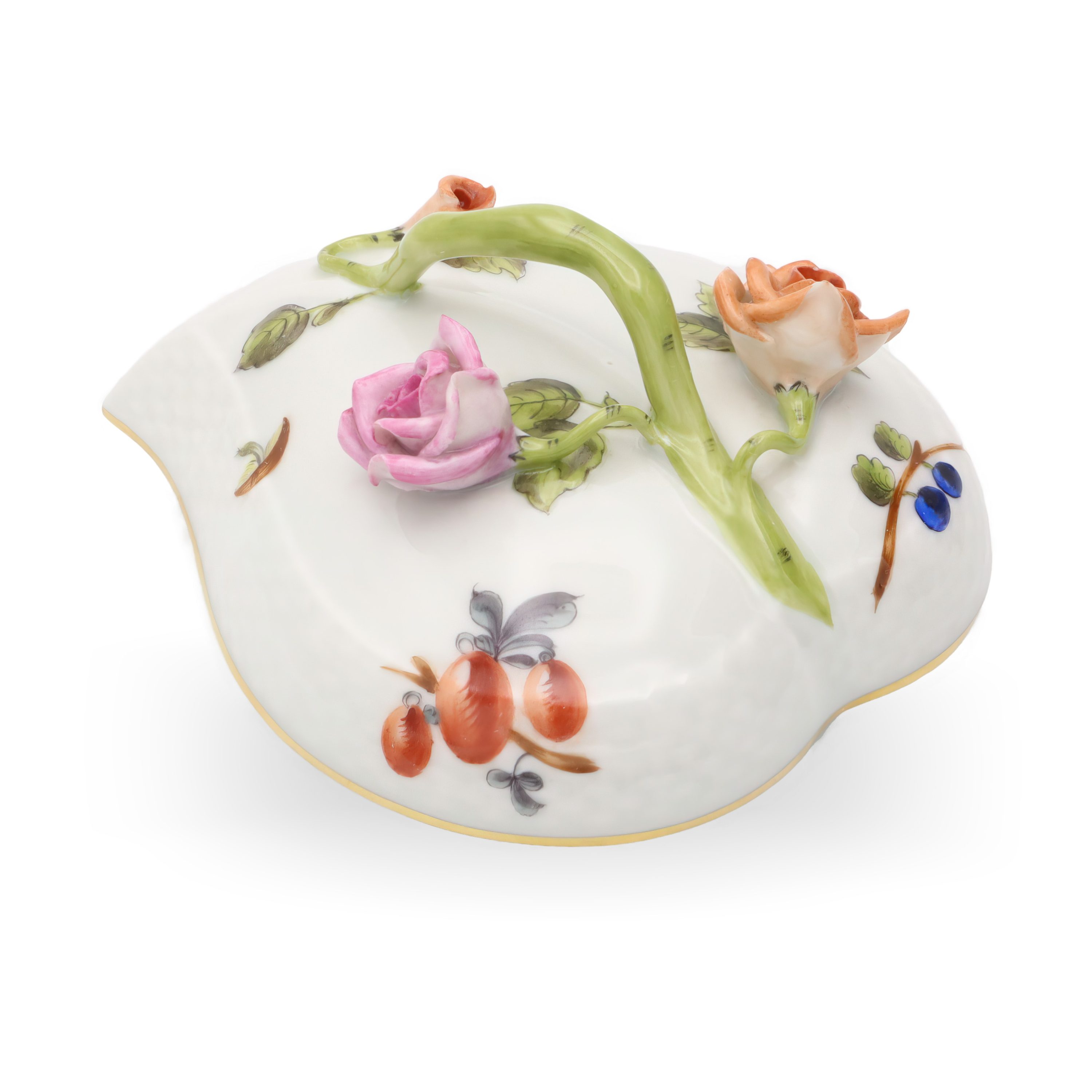 Herend Antike Herzförmige Bonbonniere - Schmuckkästchen Mit Deckel - Handbemaltes Porzellan-Souvenir Mit Blumenmotiv