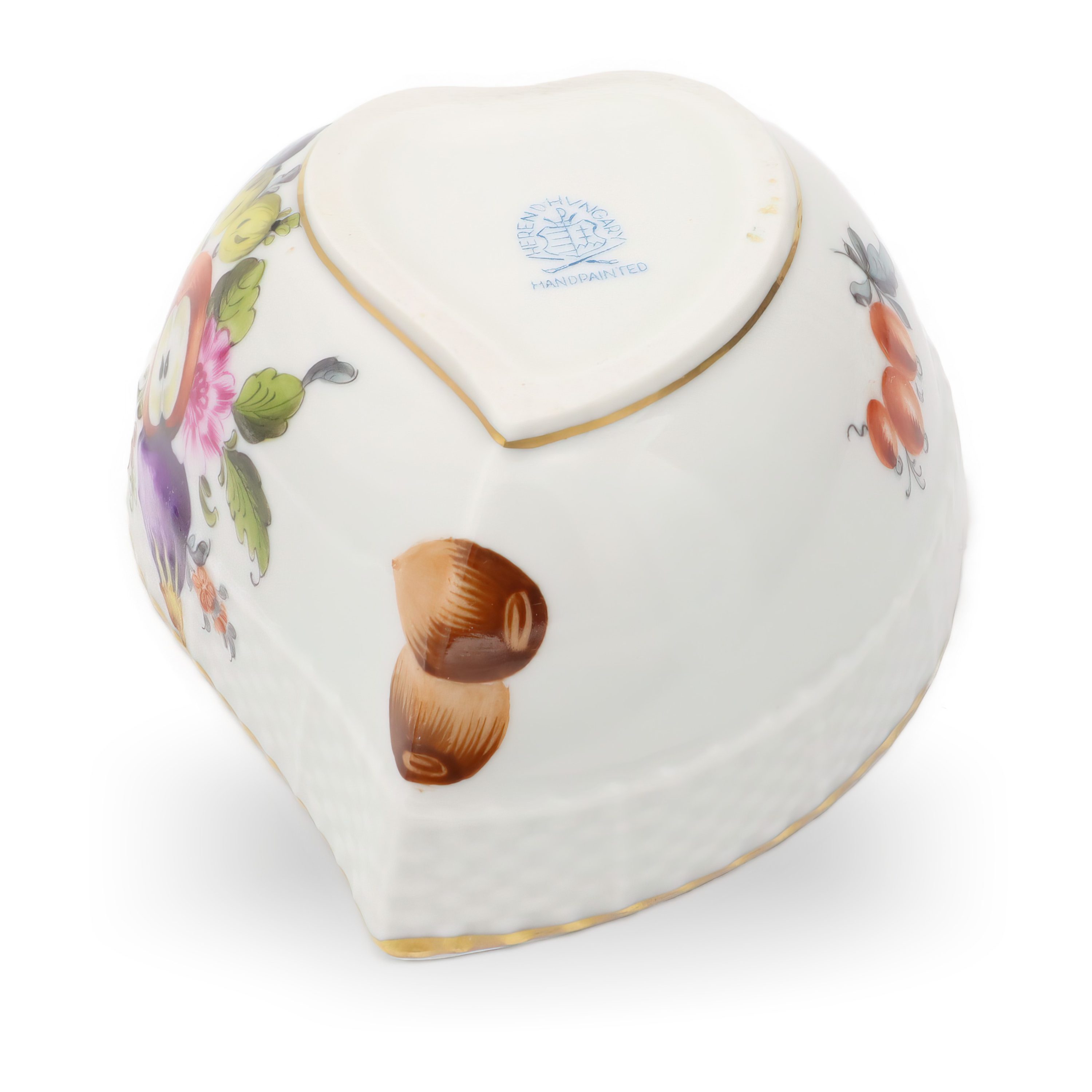 Herend Antike Herzförmige Bonbonniere - Schmuckkästchen Mit Deckel - Handbemaltes Porzellan-Souvenir Mit Blumenmotiv