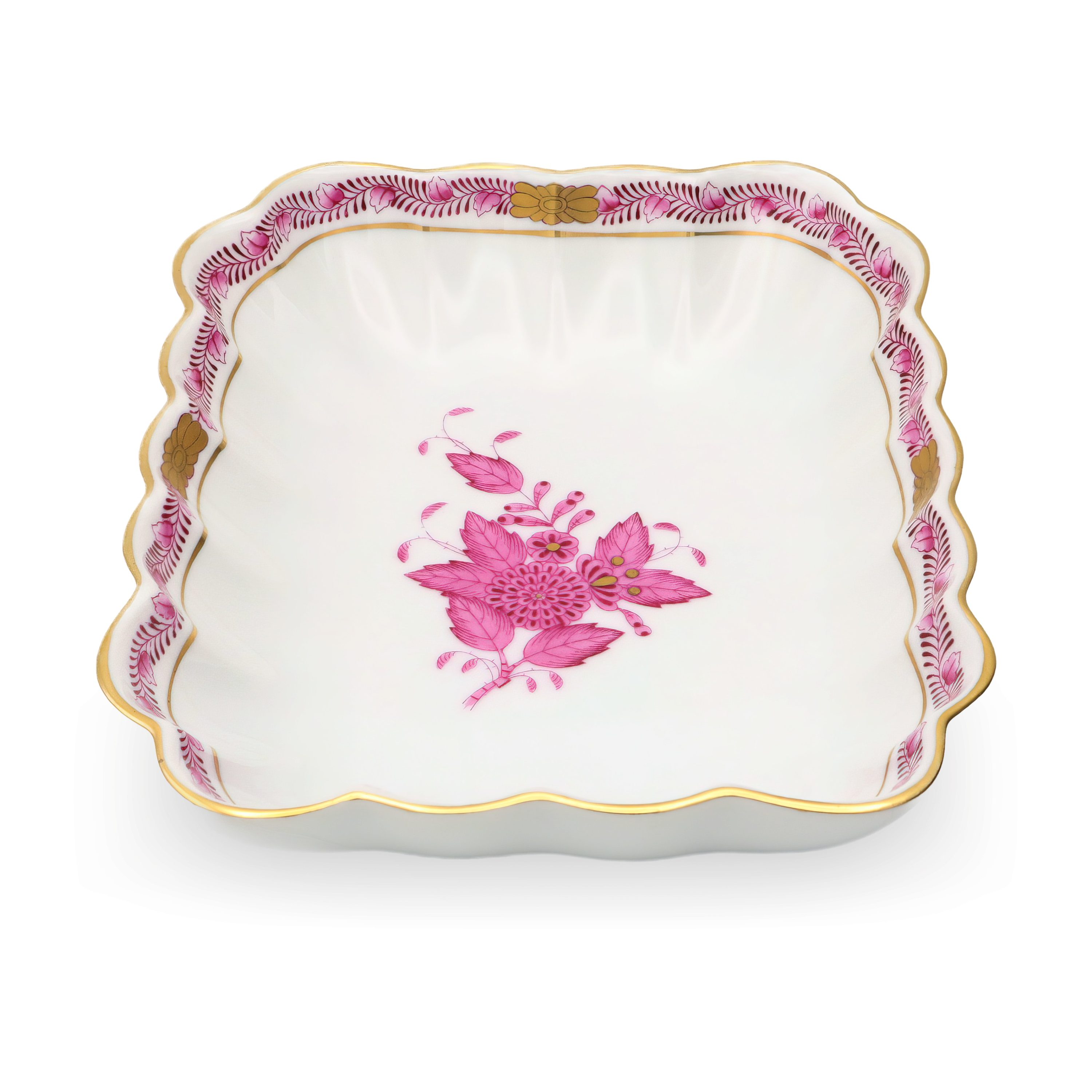 Herend Ungarn Himbeerfarbenes Chinesisches Bouquet Apponyi Rechteckige Porzellan Servierplatte