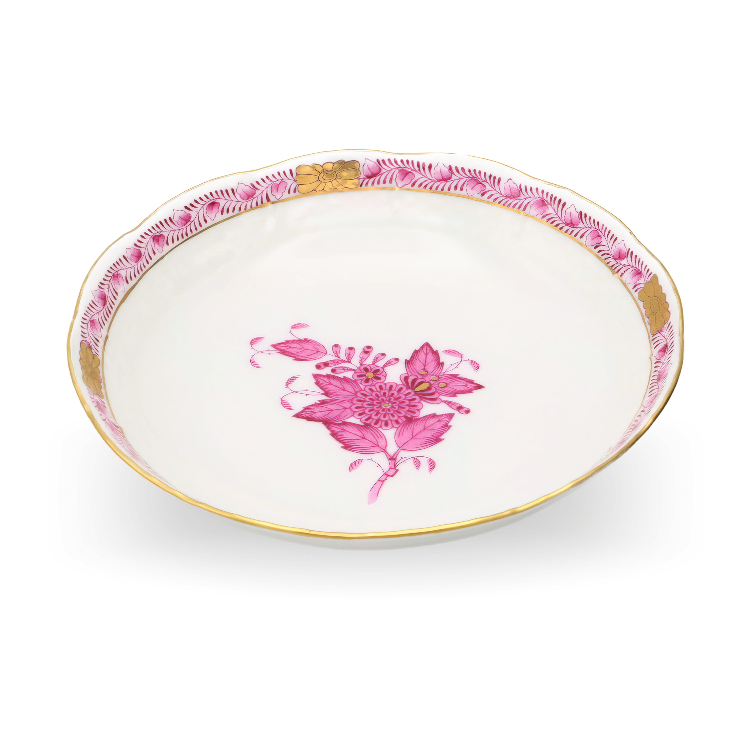 Herend Ungarn Himbeerfarbenes Chinesisches Bouquet Apponyi Teetasse - Untertasse - Dessertteller Set