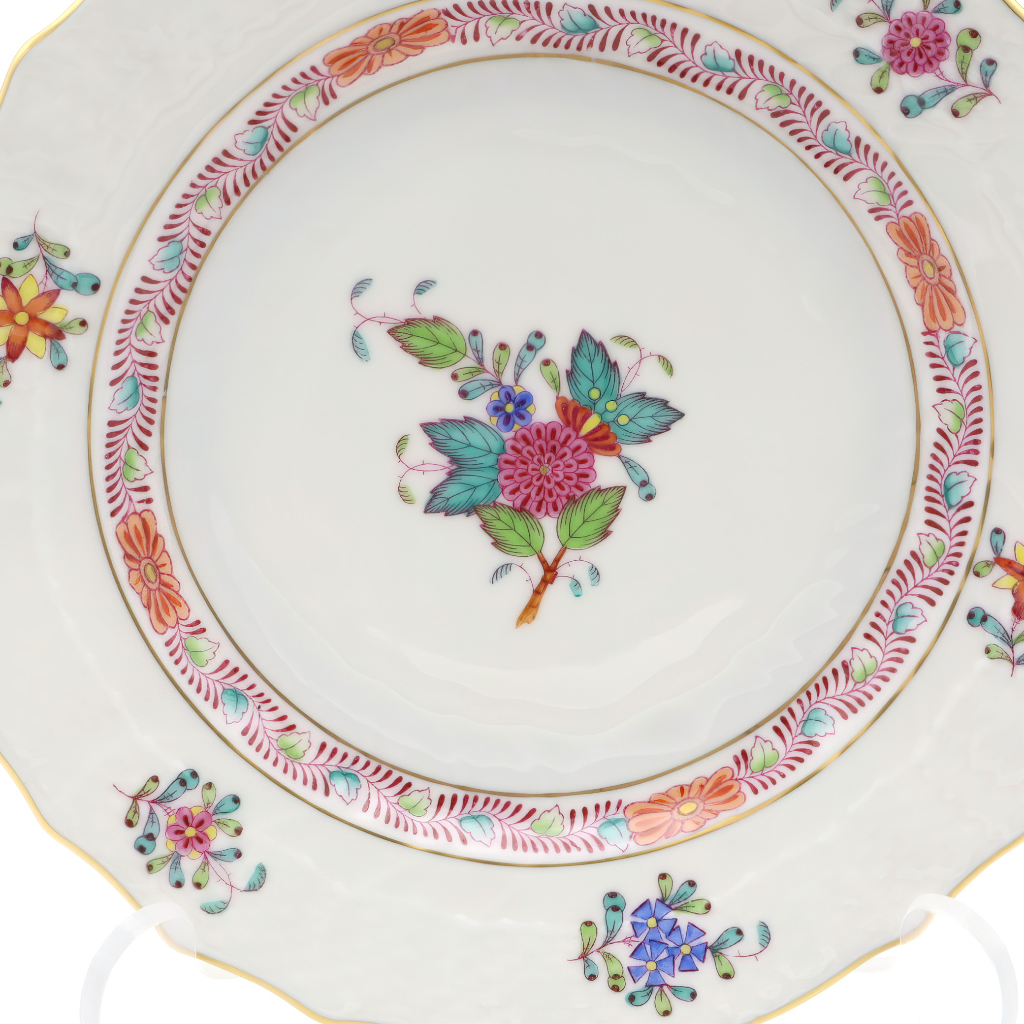 Herend Multicolor Chinesischer Bukett Brot- und Butterteller Porzellan mit buntem Blumen- und Golddekor, Detailansicht Thumbnail for Herend Multicolor Chinesischer Bukett Brot- Und Butterteller - Handbemalter Porzellanteller - Vintage Herend Porzellan