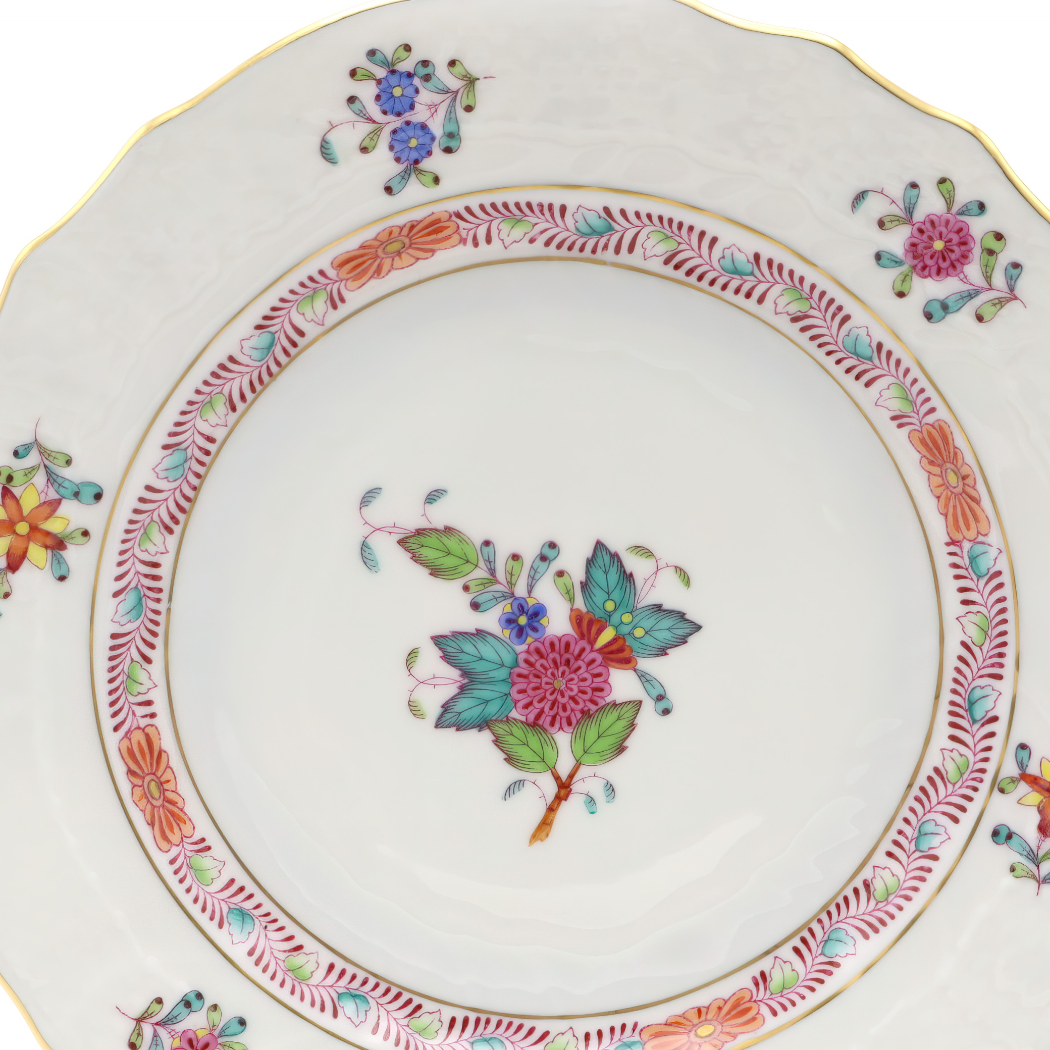 Herend Multicolor Chinesischer Bukett Brot- und Butterteller Porzellan mit floralem Dekor, Detailansicht Thumbnail for Herend Multicolor Chinesischer Bukett Brot- Und Butterteller - Handbemalter Porzellanteller - Vintage Herend Porzellan