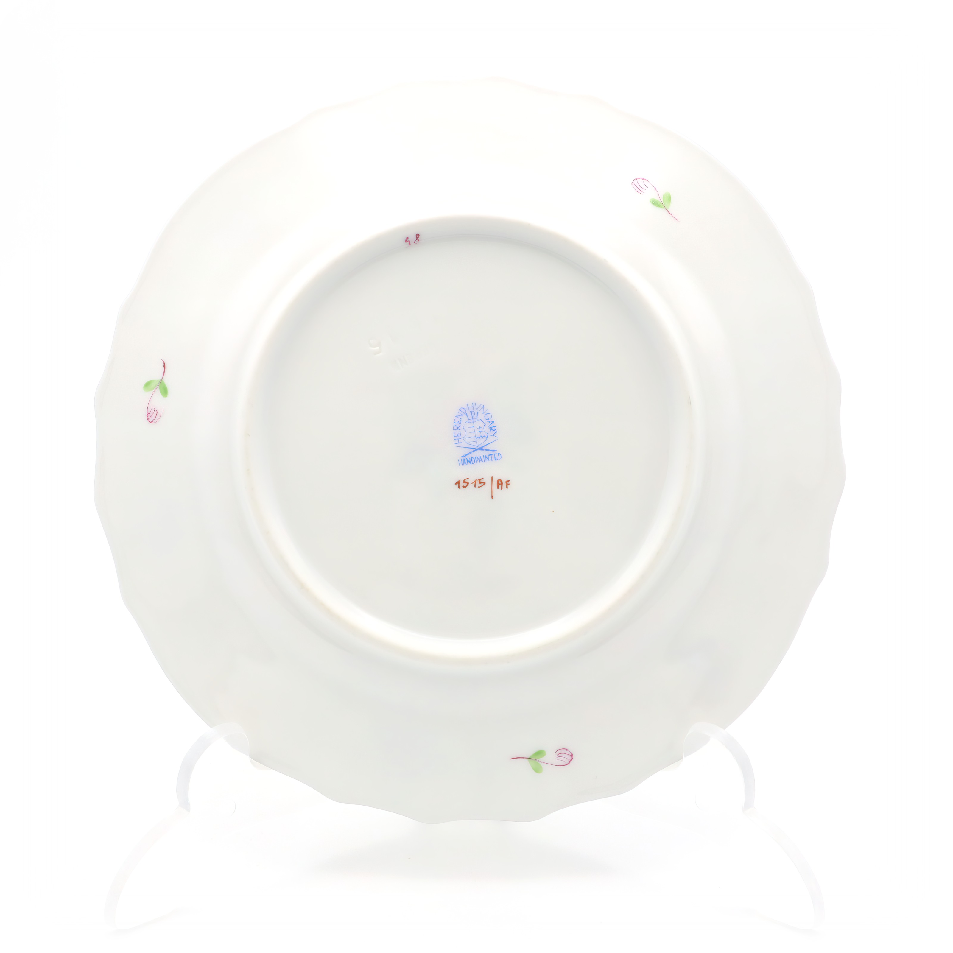 Herend Multicolor Chinesischer Bukett Brot- und Butterteller Unterseite mit Manufakturmarke, Detailansicht Thumbnail for Herend Multicolor Chinesischer Bukett Brot- Und Butterteller - Handbemalter Porzellanteller - Vintage Herend Porzellan