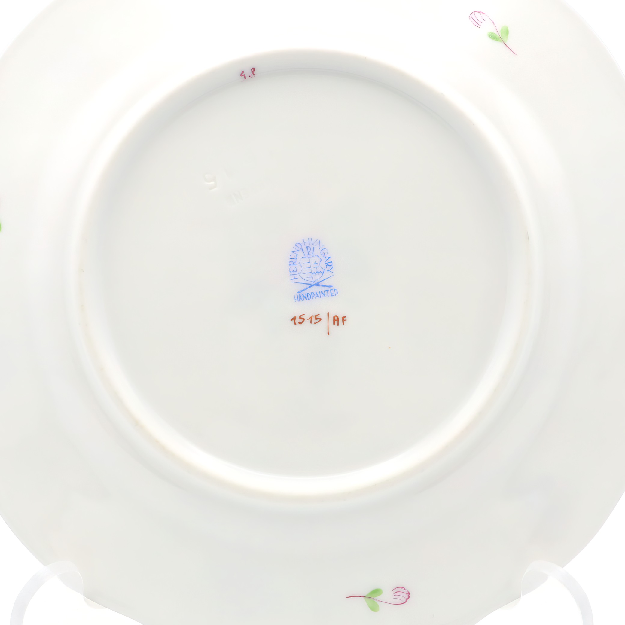 Herend Multicolor Chinesischer Bukett Brot- und Butterteller Porzellan Boden mit Manufaktur-Stempel, Nahaufnahme Thumbnail for Herend Multicolor Chinesischer Bukett Brot- Und Butterteller - Handbemalter Porzellanteller - Vintage Herend Porzellan