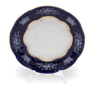 Ungarisches Porzellan Zsolnay Pompadour Kaffeesaucer-Teller - Kobaltblau Mit Goldenen Handbemalten Akzenten - Vintage-Sammelteller