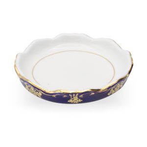 Ungarisches Porzellan Zsolnay Pompadour Schmucktablett - Kobaltblau Mit Goldenen - Handgemalten Blumenmotiven Und Barocker Eleganz
