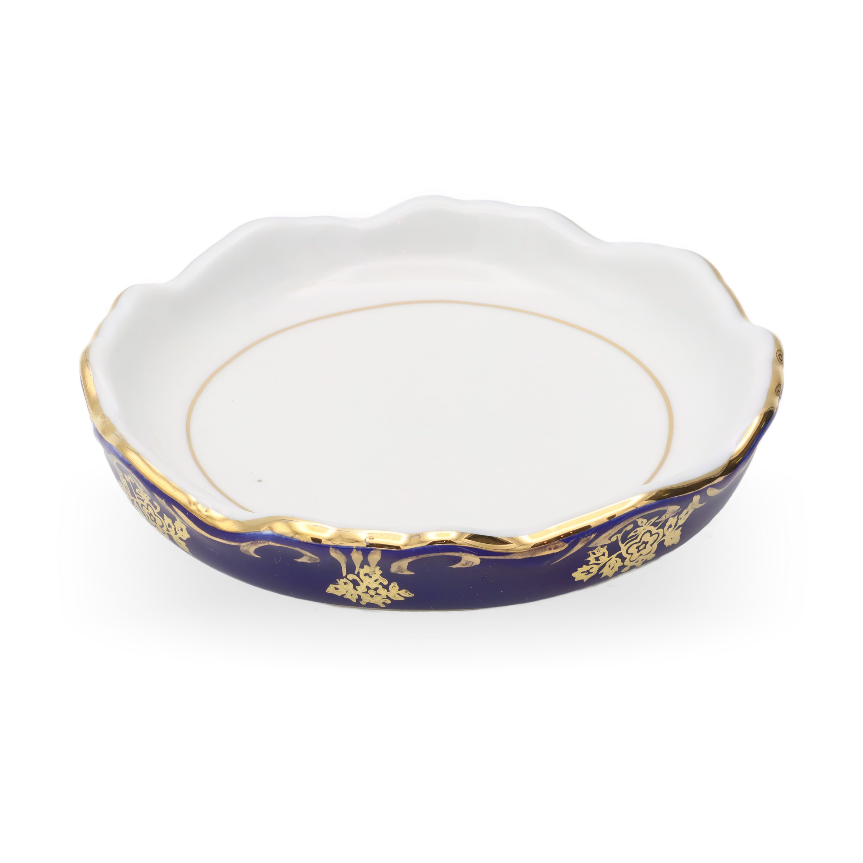 Ungarisches Porzellan Zsolnay Pompadour Schmucktablett - Kobaltblau Mit Goldenen - Handgemalten Blumenmotiven Und Barocker Eleganz