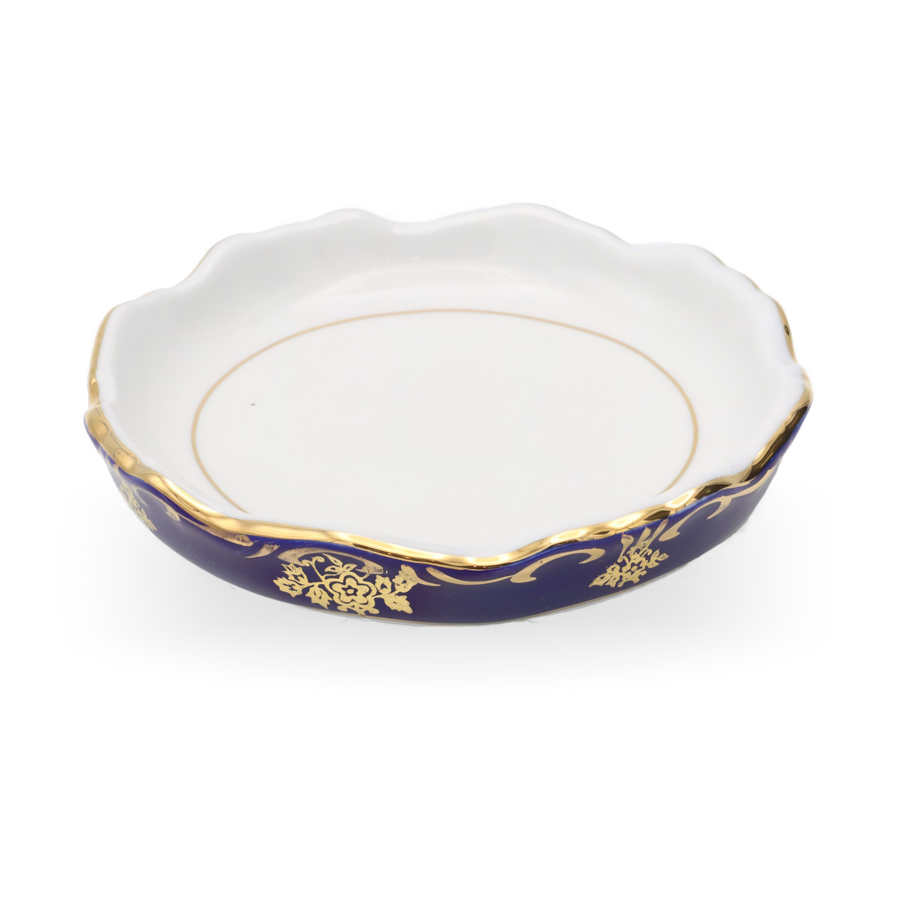 Ungarisches Porzellan Zsolnay Pompadour Schmucktablett - Kobaltblau Mit Goldenen - Handgemalten Blumenmotiven Und Barocker Eleganz
