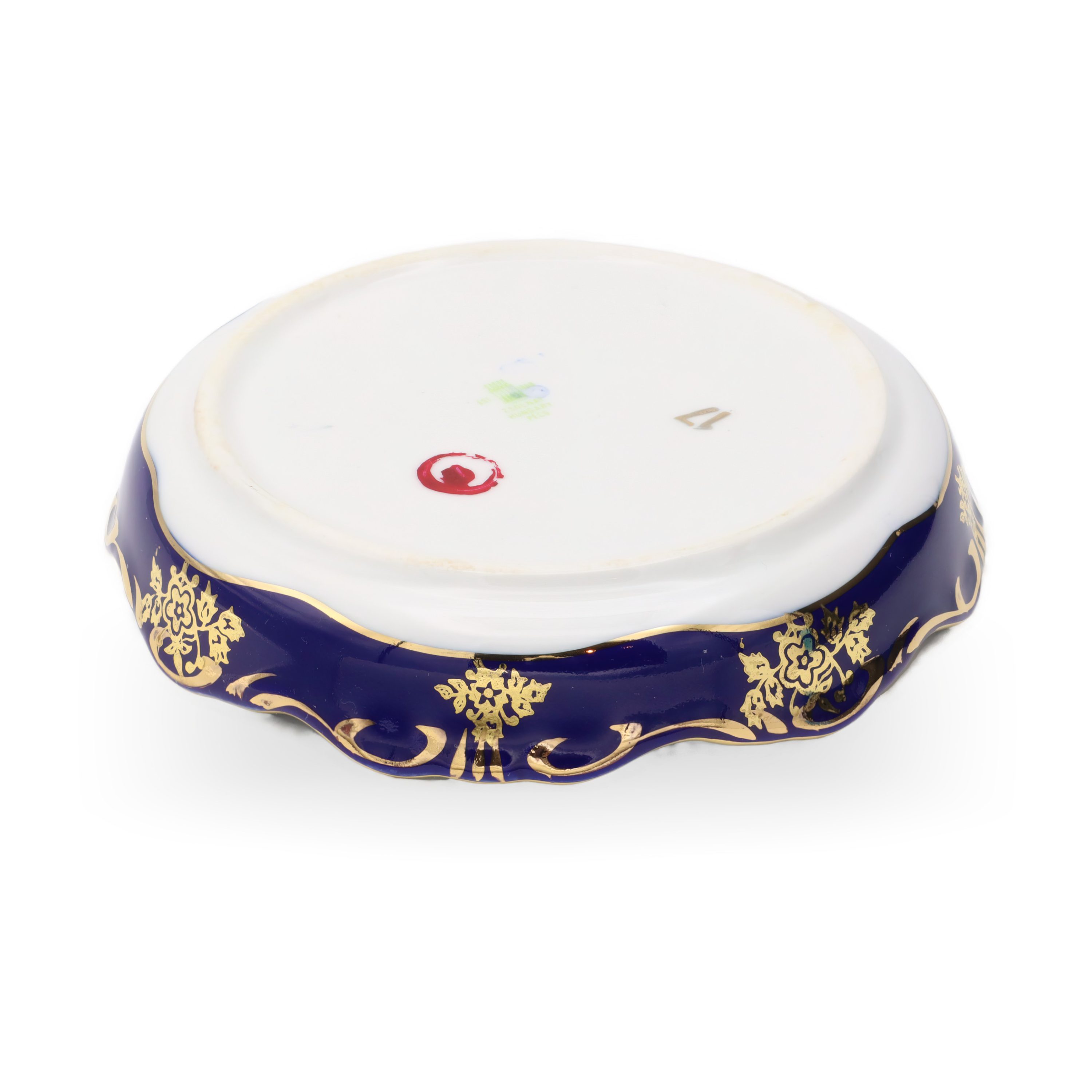 Ungarisches Porzellan Zsolnay Pompadour Schmucktablett - Kobaltblau Mit Goldenen - Handgemalten Blumenmotiven Und Barocker Eleganz