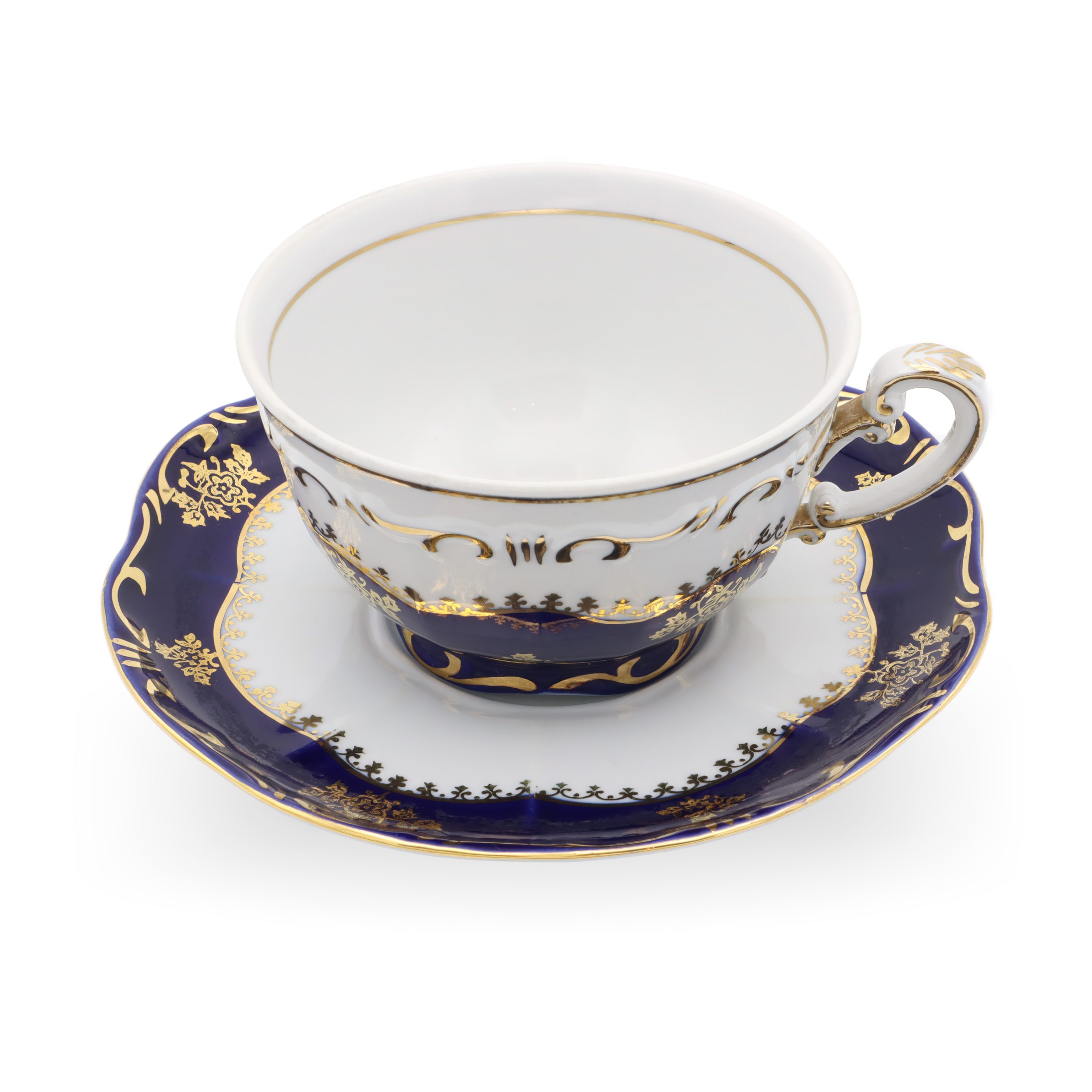 Ungarisches Porzellan Pompadour Zsolnay Teetasse Mit Untertasse - Kobaltblau Mit Gold Handbemalt - Vintage Sammlerstück Set