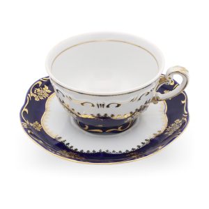 Ungarisches Porzellan Pompadour Zsolnay Teetasse Mit Untertasse - Kobaltblau Mit Gold Handbemalt - Vintage Sammlerstück Set