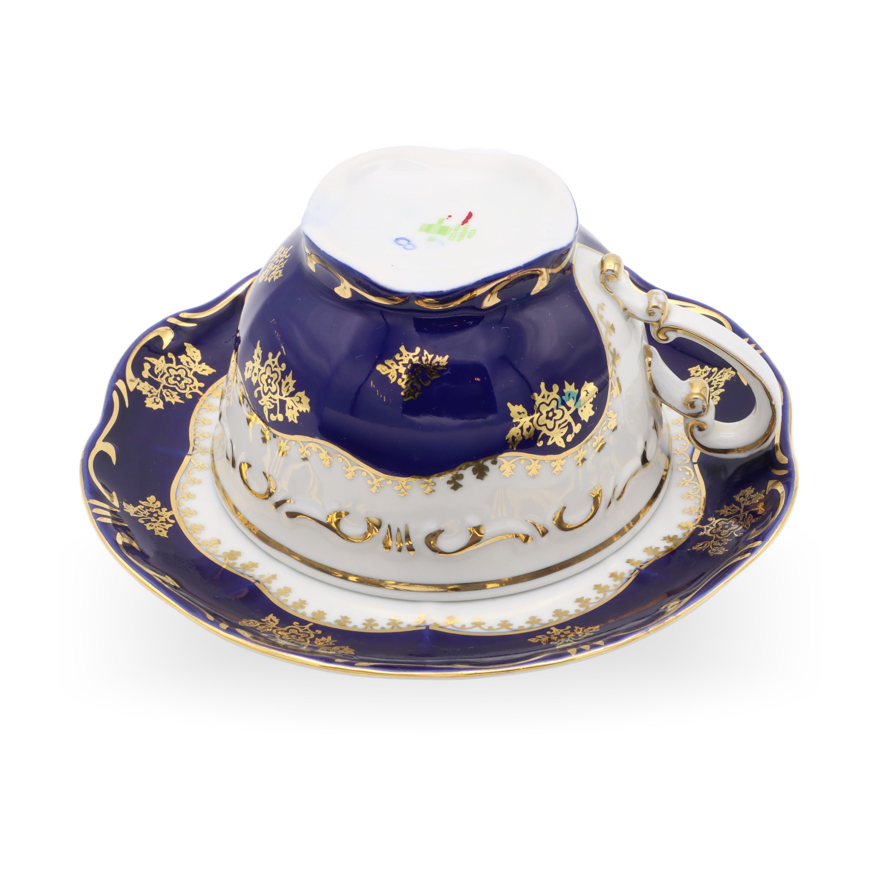 Ungarisches Porzellan Pompadour Zsolnay Teetasse Mit Untertasse - Kobaltblau Mit Gold Handbemalt - Vintage Sammlerstück Set
