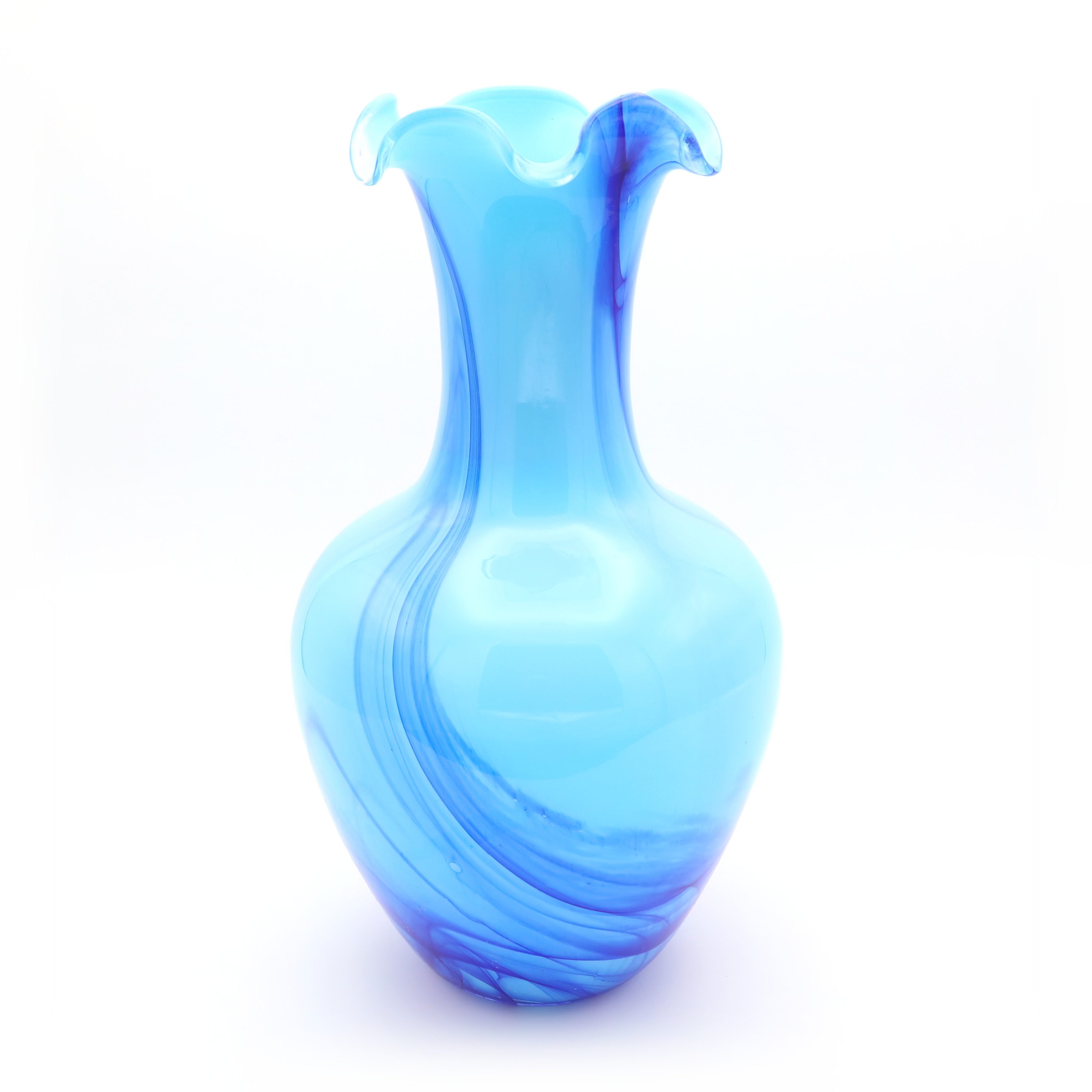 Große Blaue Kristallvase Murano - Italienische Glaskunst - Handgeblasene Vintage-Vase - Mid-Century Modern Wohnaccessoire