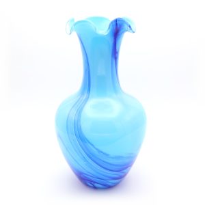 Große Blaue Kristallvase Murano - Italienische Glaskunst - Handgeblasene Vintage-Vase - Mid-Century Modern Wohnaccessoire