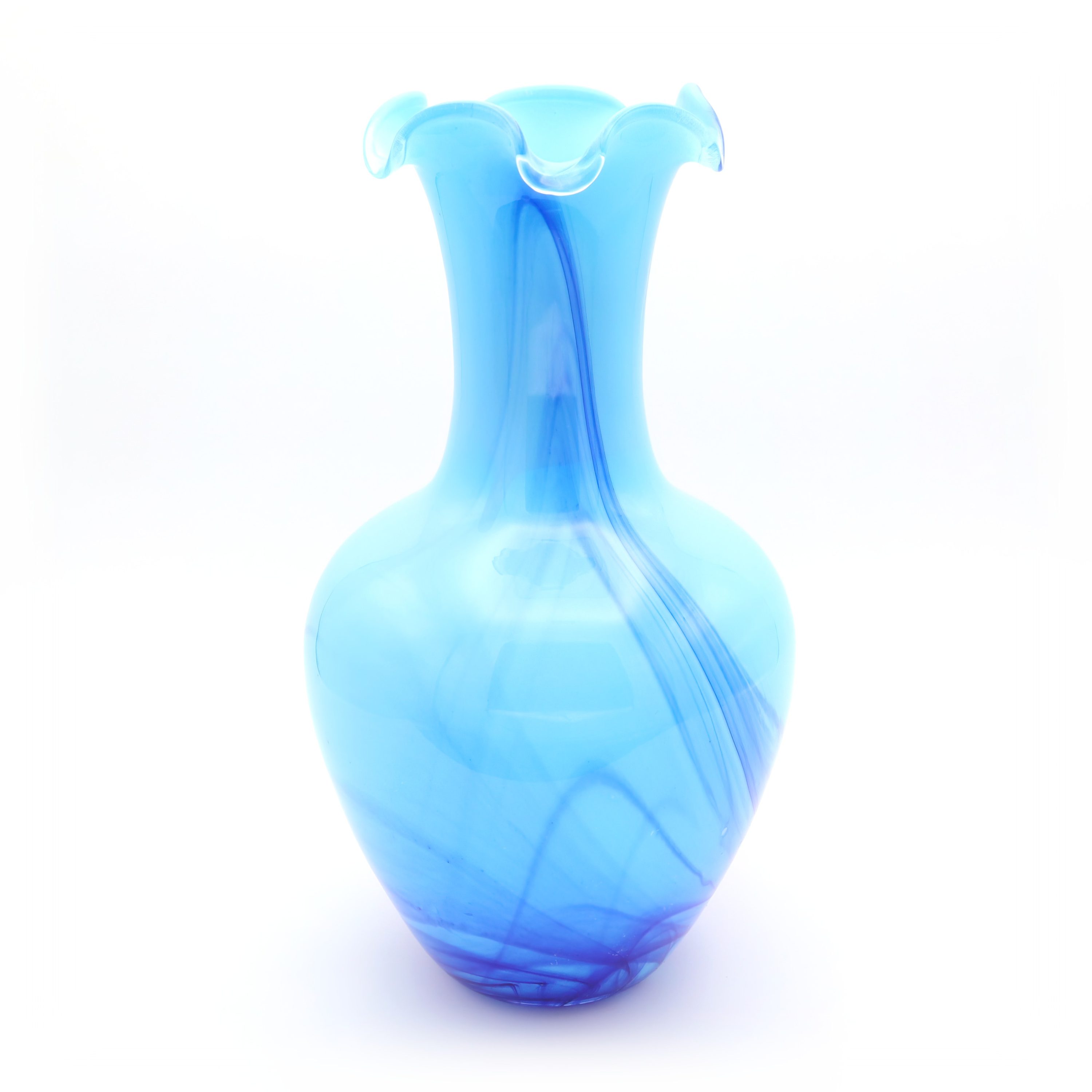 Große Blaue Kristallvase Murano - Italienische Glaskunst - Handgeblasene Vintage-Vase - Mid-Century Modern Wohnaccessoire