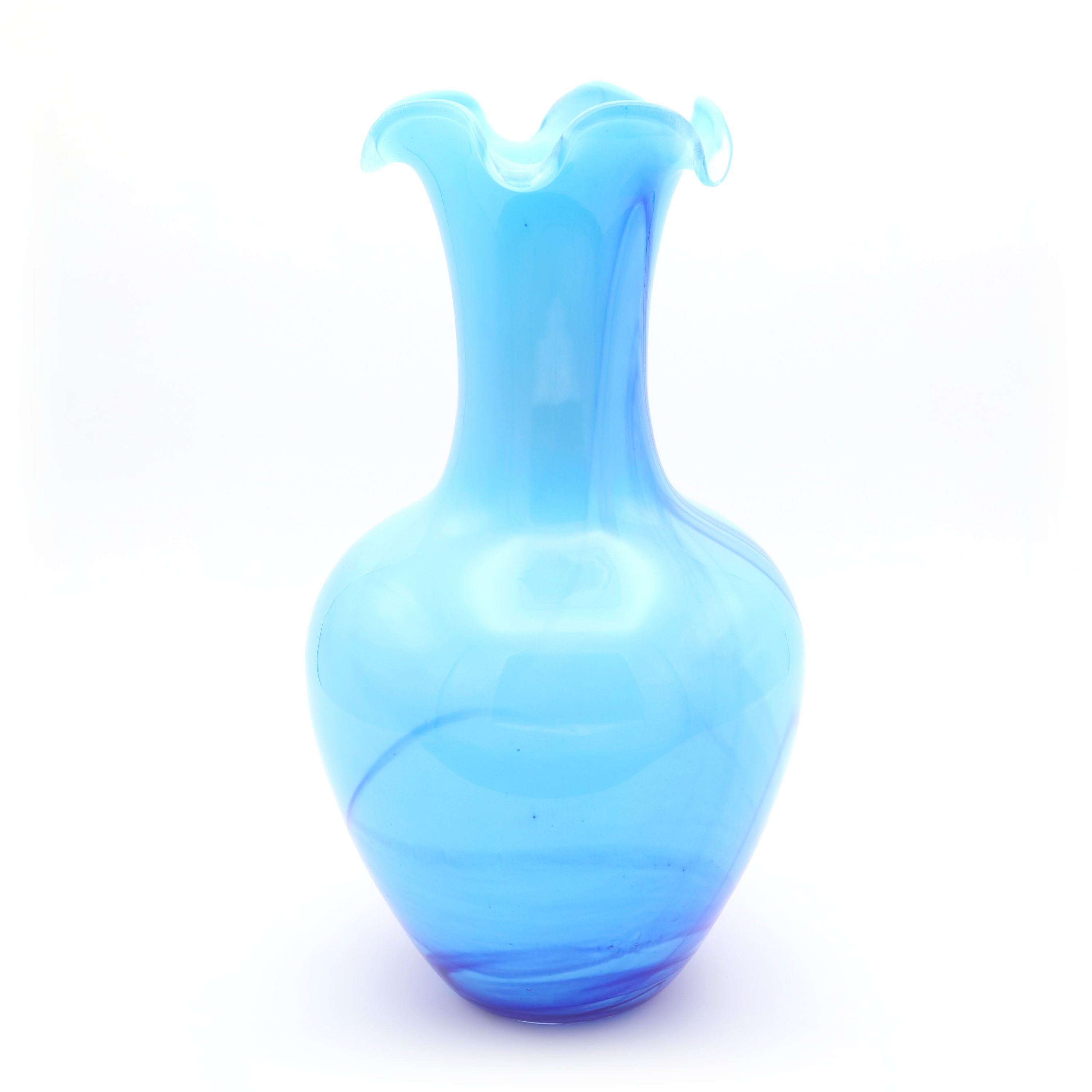 Große Blaue Kristallvase Murano - Italienische Glaskunst - Handgeblasene Vintage-Vase - Mid-Century Modern Wohnaccessoire