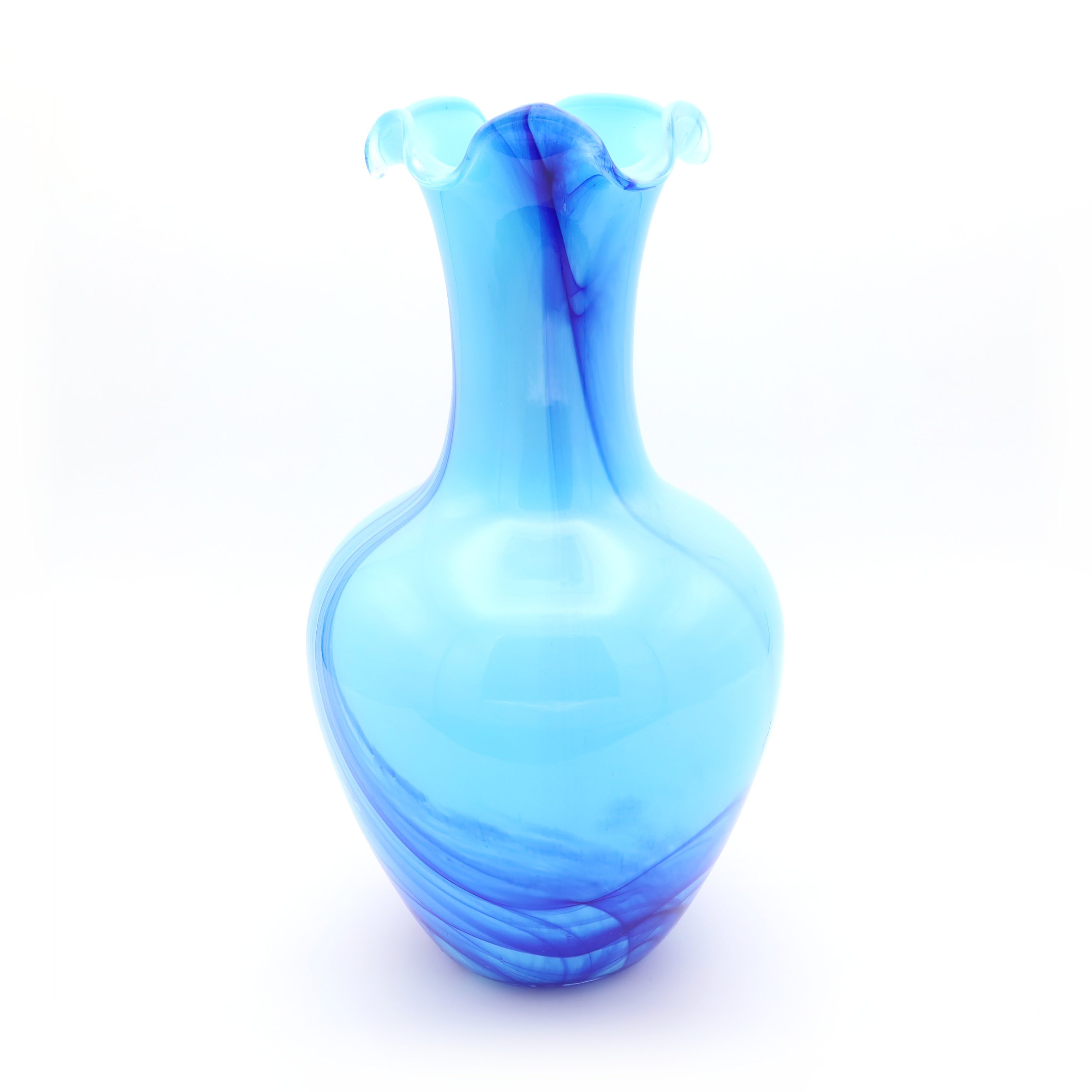 Große Blaue Kristallvase Murano - Italienische Glaskunst - Handgeblasene Vintage-Vase - Mid-Century Modern Wohnaccessoire