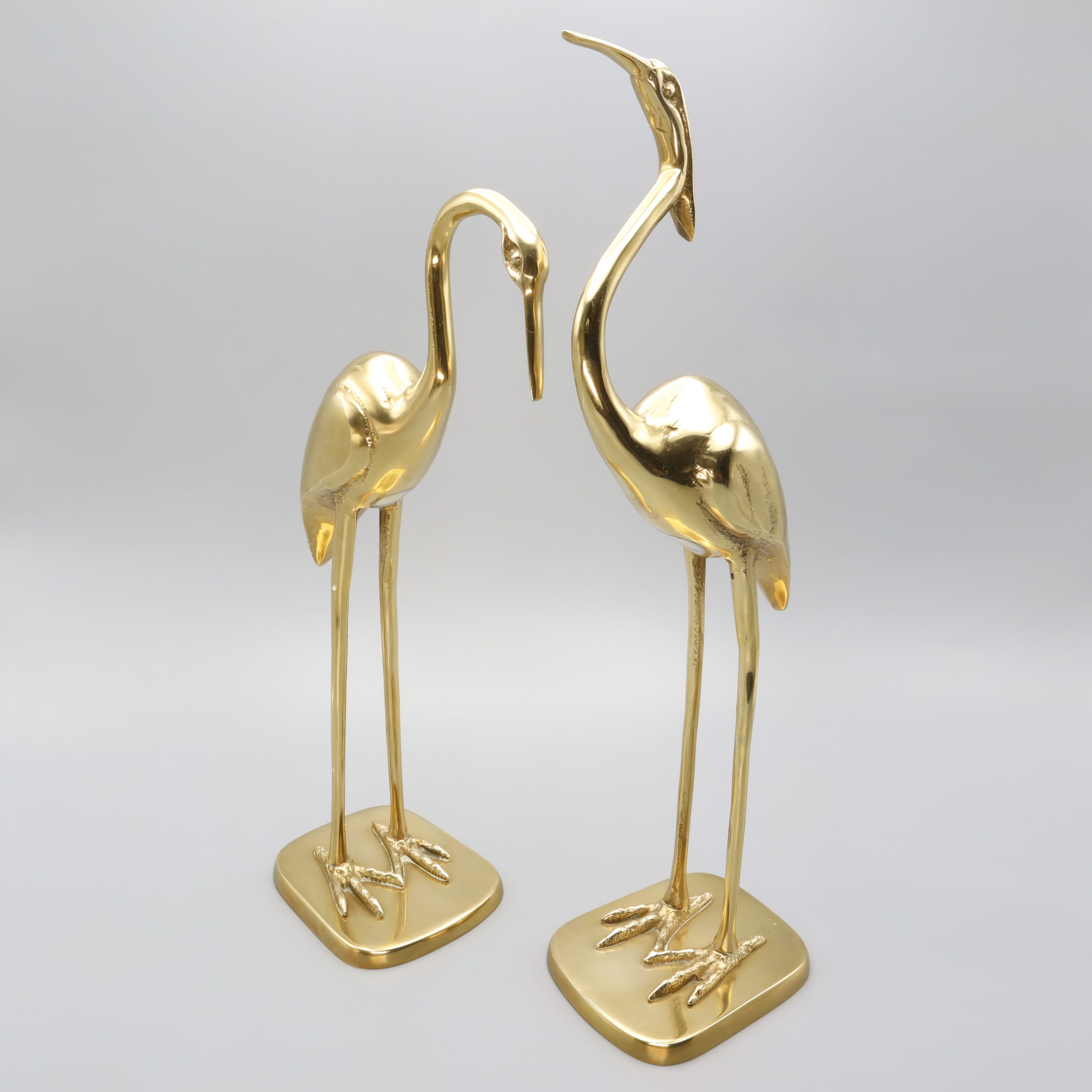 Große Reiher-Skulpturen Aus Messing - Spanische Art-Déco-Kunst - Vintage Mid Century Wohnkultur - Messing Vogel-Skulpturen