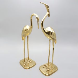 Große Reiher-Skulpturen Aus Messing - Spanische Art-Déco-Kunst - Vintage Mid Century Wohnkultur - Messing Vogel-Skulpturen
