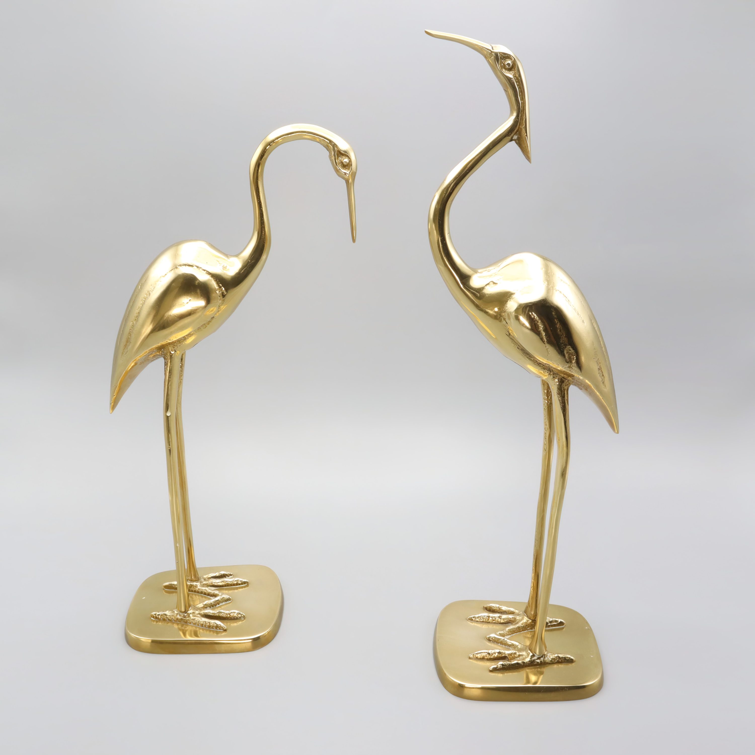 Große Reiher-Skulpturen Aus Messing - Spanische Art-Déco-Kunst - Vintage Mid Century Wohnkultur - Messing Vogel-Skulpturen