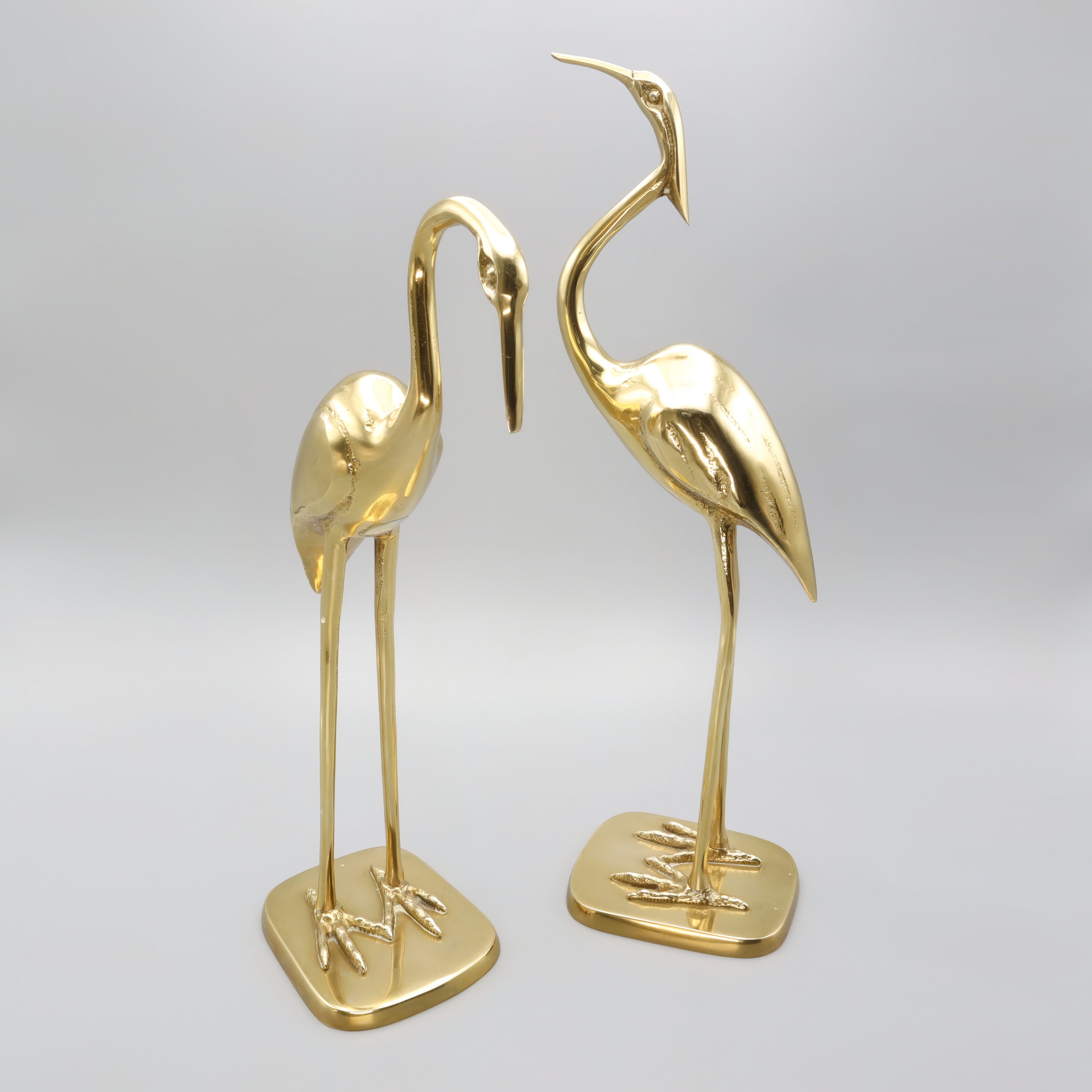 Große Reiher-Skulpturen Aus Messing - Spanische Art-Déco-Kunst - Vintage Mid Century Wohnkultur - Messing Vogel-Skulpturen