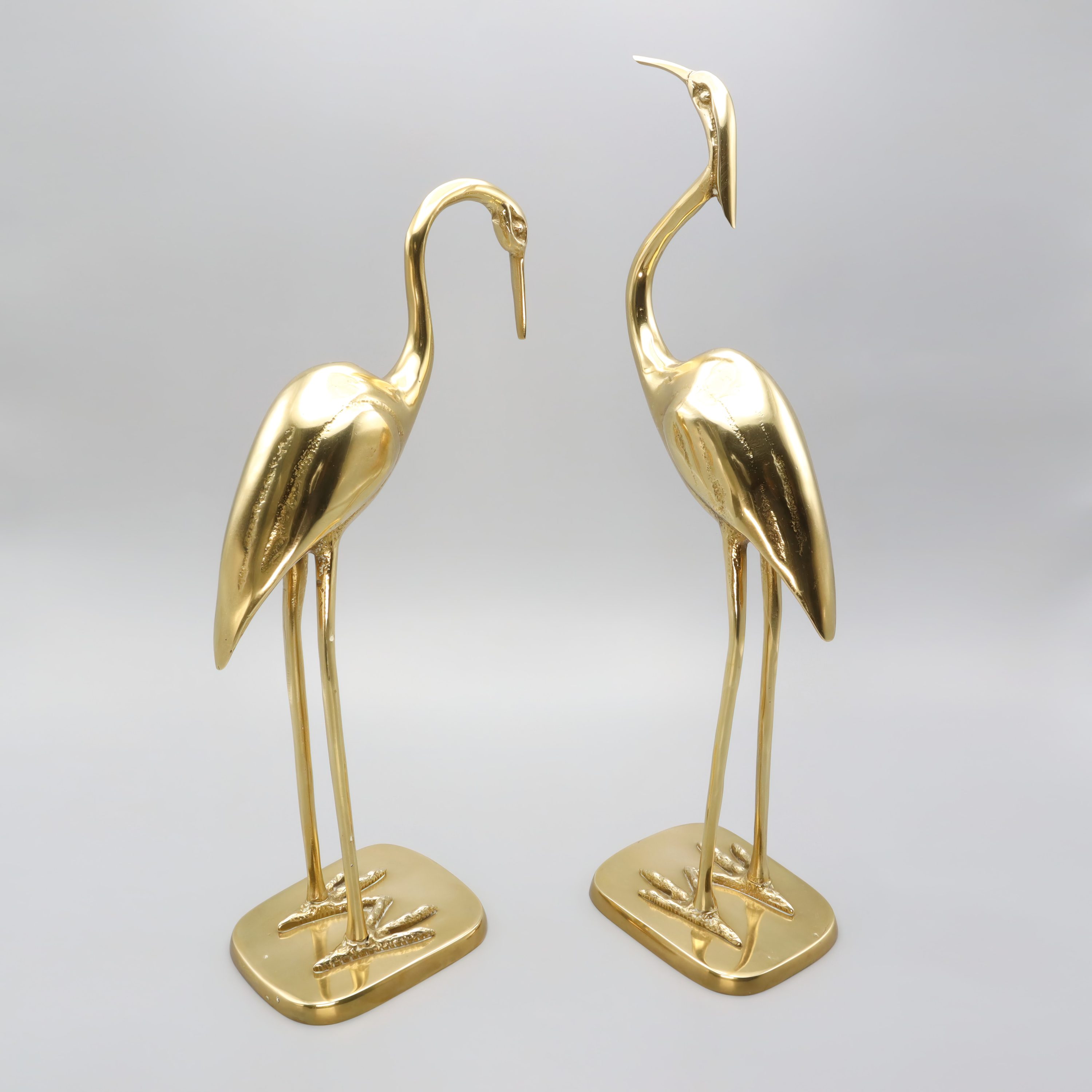 Große Reiher-Skulpturen Aus Messing - Spanische Art-Déco-Kunst - Vintage Mid Century Wohnkultur - Messing Vogel-Skulpturen