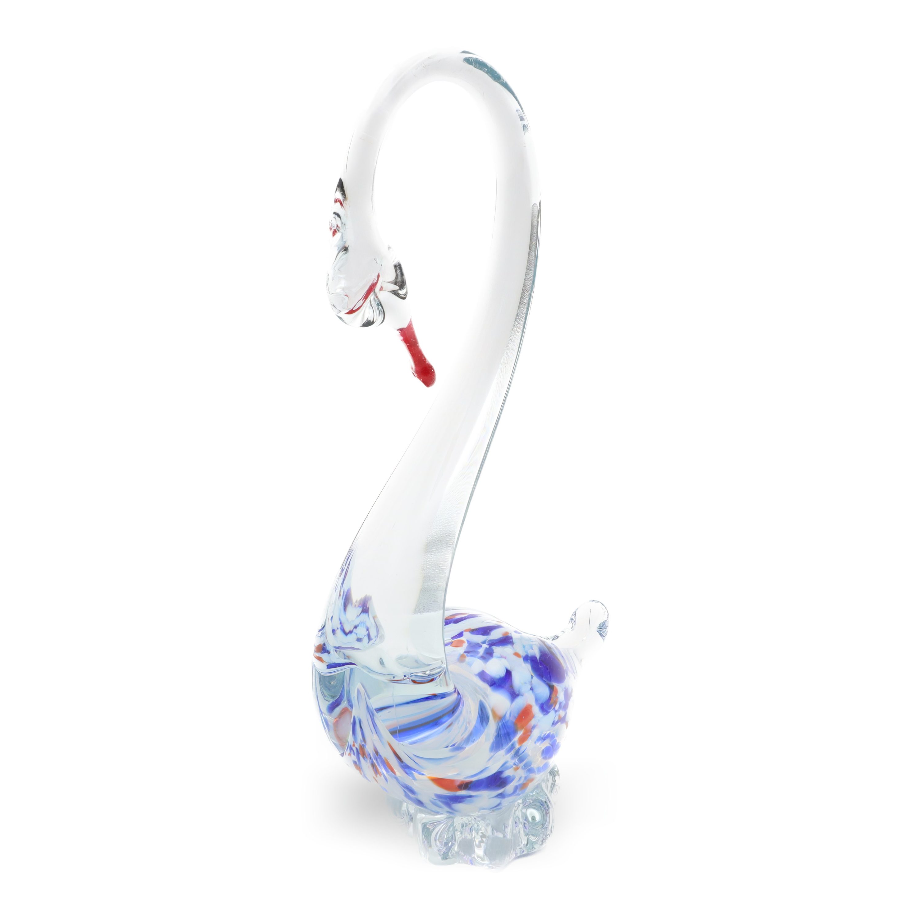 Großer Murano-Schwan - Mehrfarbiger Kristallvogel - Vintage Mundgeblasener Glas-Schwan - Italienische Glasfigur - Retro Wohnaccessoire
