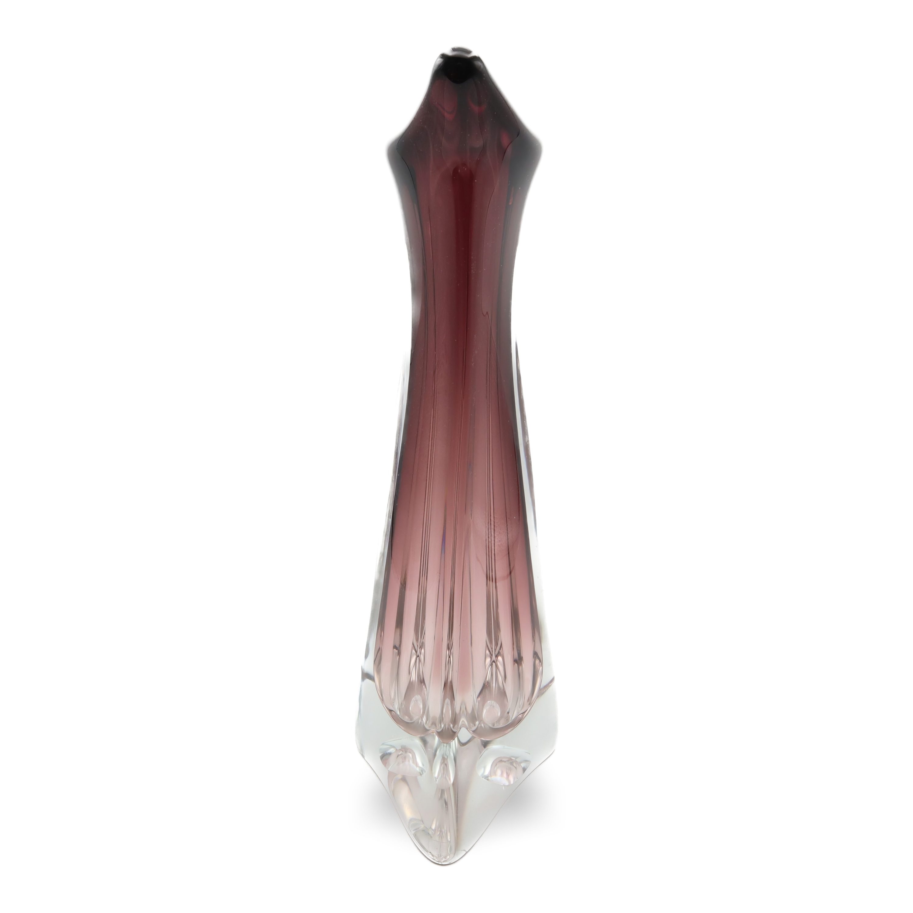 Große Murano Vase - Rosa Geblasenes Kristallglas-Gefäß - Handgefertigte Italienische Kunst Aus Glas - Vintage Wohnaccessoire