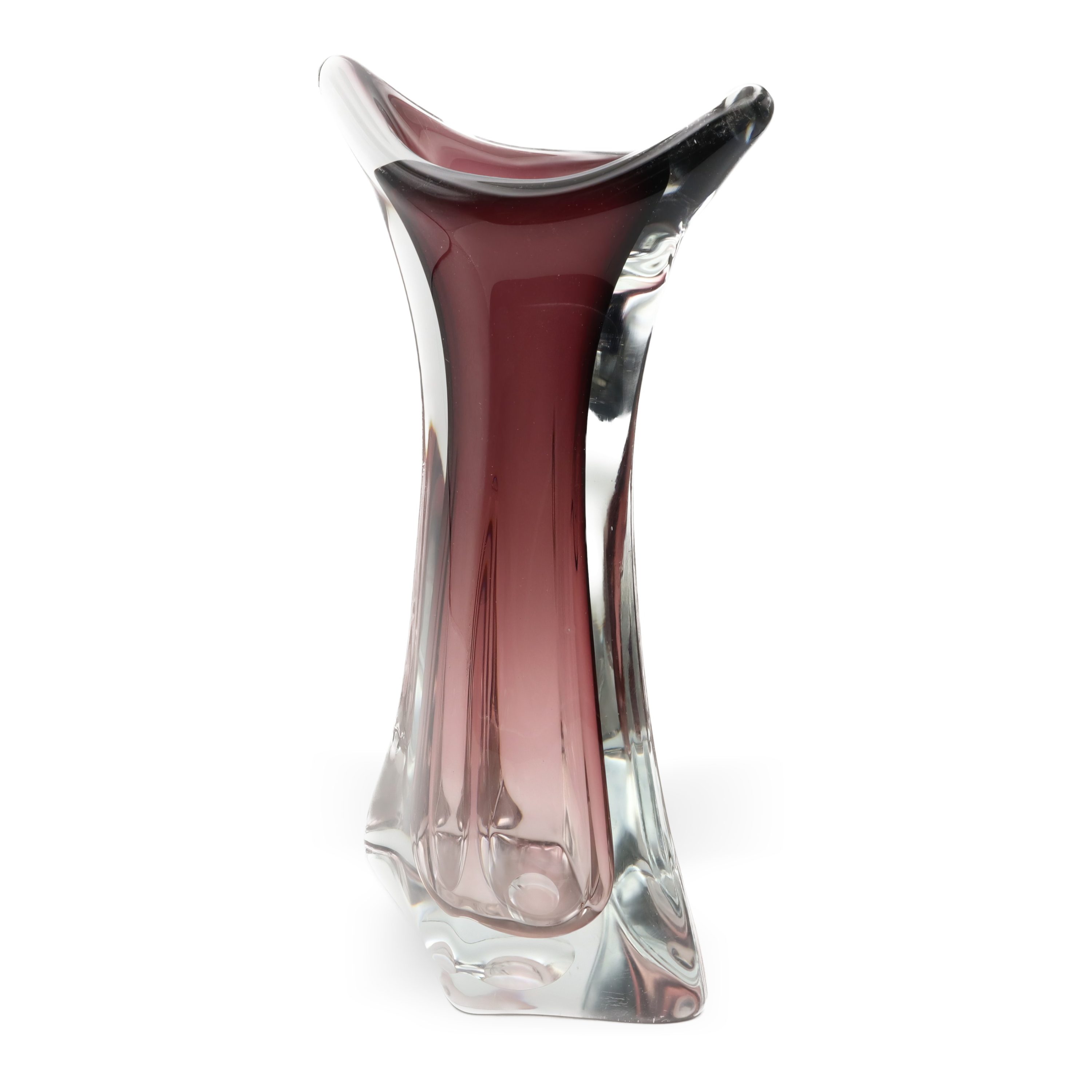 Große Murano Vase - Rosa Geblasenes Kristallglas-Gefäß - Handgefertigte Italienische Kunst Aus Glas - Vintage Wohnaccessoire
