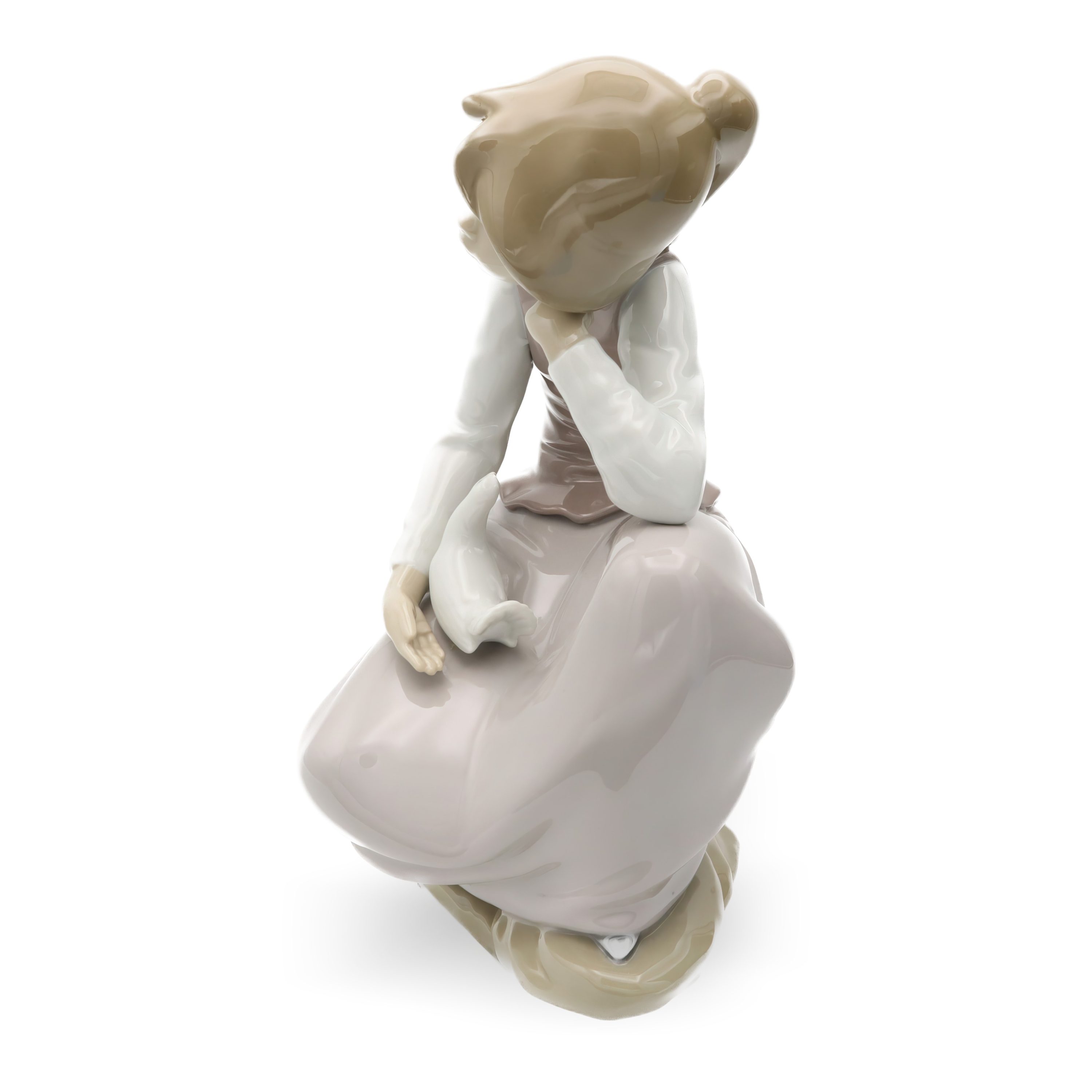 Lladro Figur - Vintage NAO Porzellan Fröhliches Mädchen Kniend - Mit Weißer Taube In Der Hand - 1981 - Aus Dem Programm Genommen
