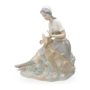 Lladró Mädchen Mit Hund - NAO Figur Mädchen Mit Welpe - Handgefertigtes Vintage Spanisches Porzellan - Sammelbare Keramikskulptur