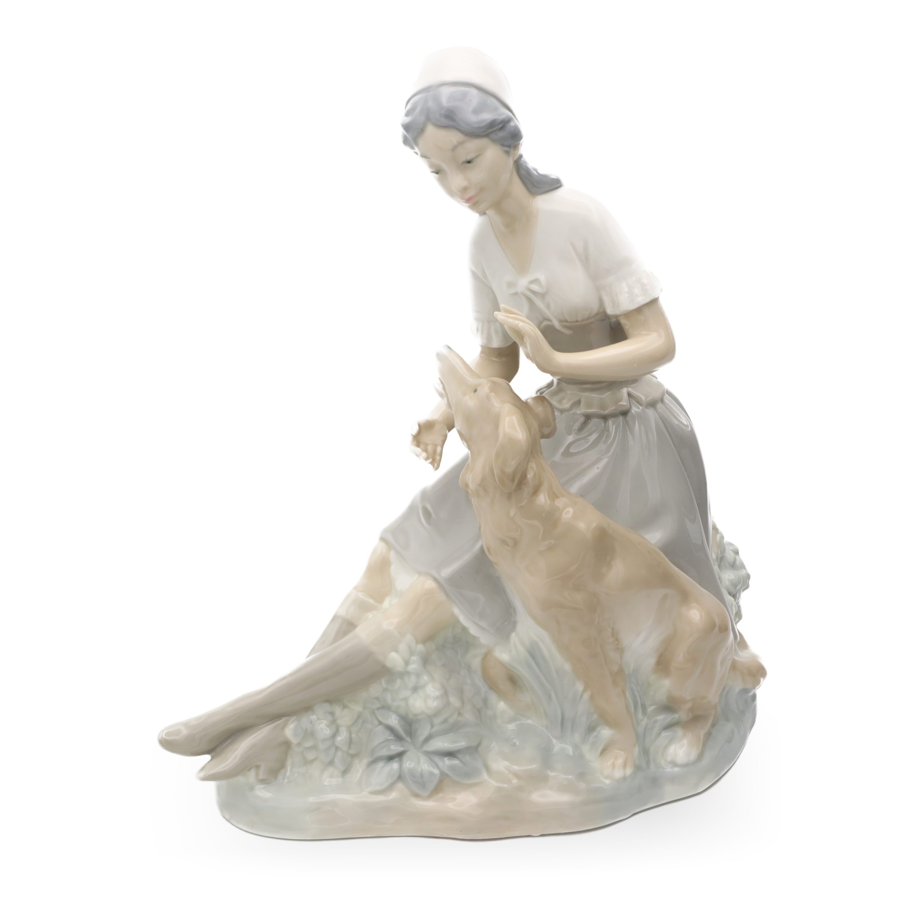Lladró Mädchen Mit Hund - NAO Figur Mädchen Mit Welpe - Handgefertigtes Vintage Spanisches Porzellan - Sammelbare Keramikskulptur