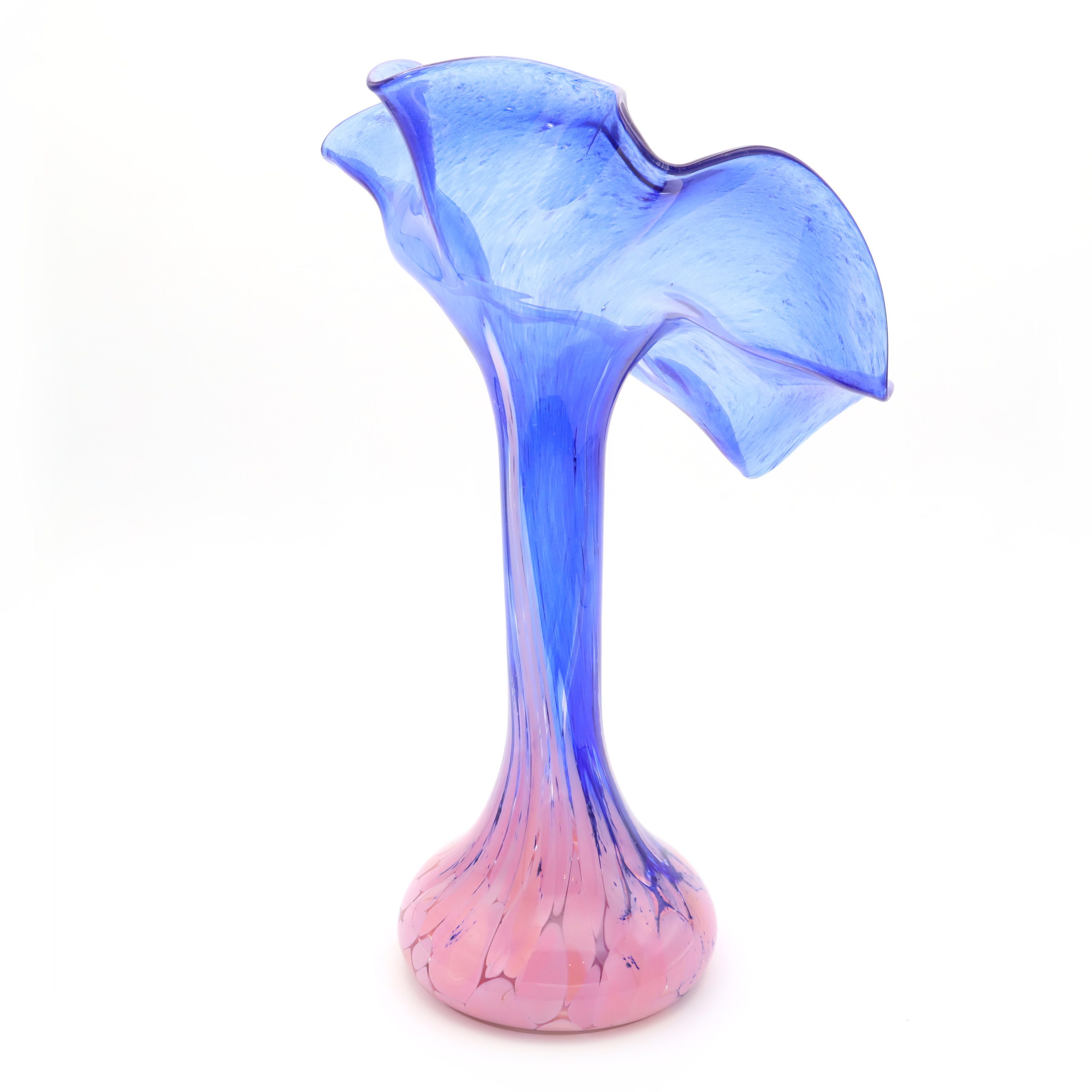 Murano Pink Blue Flower Vase - Mundgeblasen - Italienisches Kunstglas - Vintage Wohnkultur - Sammlerglas - Elegantes Centerpiece