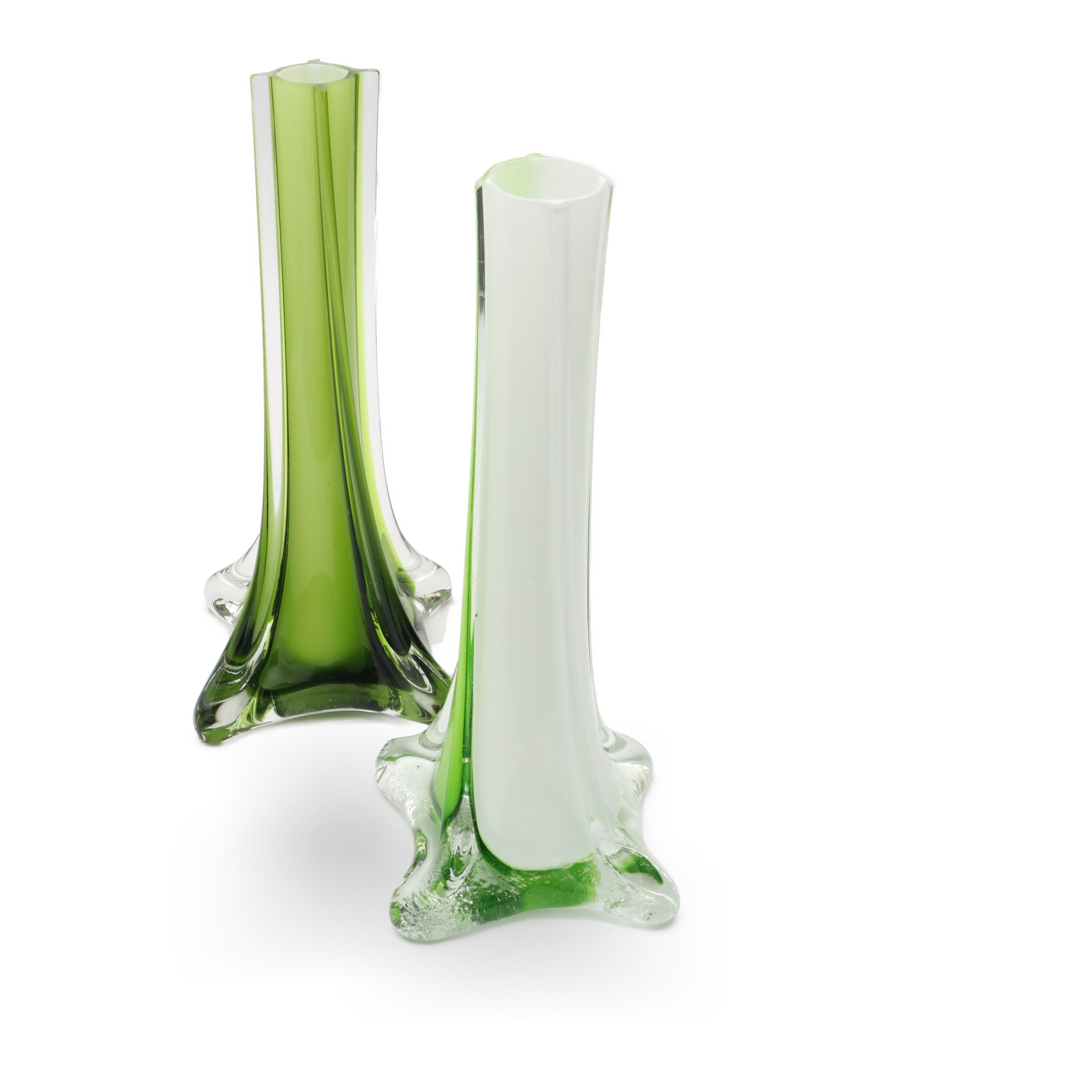 Murano Vase - Paar Grüne Glasblumenvase - Handgefertigt In Italien - Vintage - Sammelbare Wohnkultur - Mid-Century Modern Kunstglas