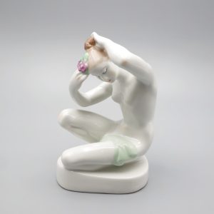 Nackte Damenfigur - Ariadne Beim Kämmen - Badende Frau - Vintage Aquincum Porzellan 1970er Jahre - Art Déco Porzellanfigur