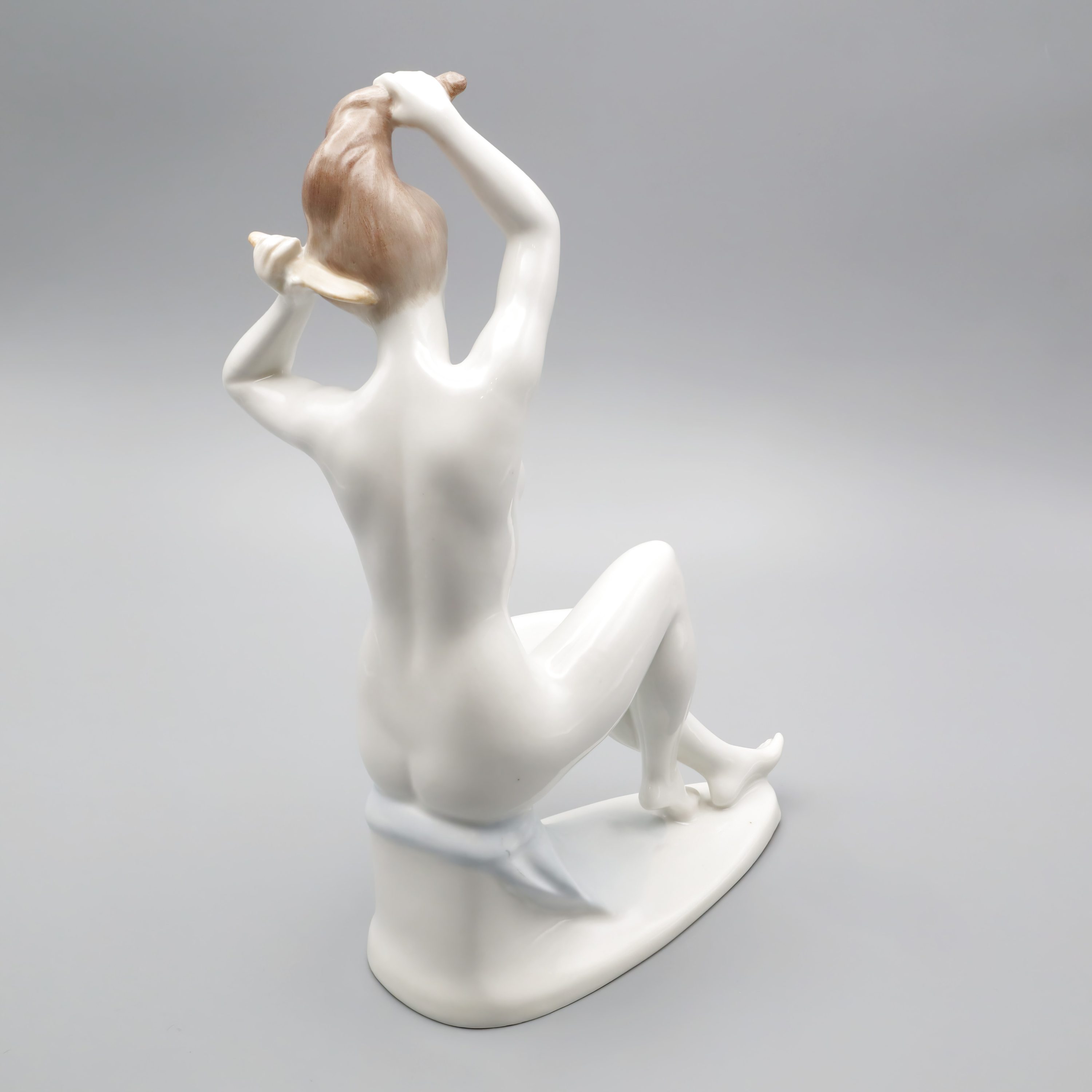 Nackte Damenfigur - Helena Von Troja - Frau Kämmt Ihr Haar - Vintage Aquincum Porzellan 1970