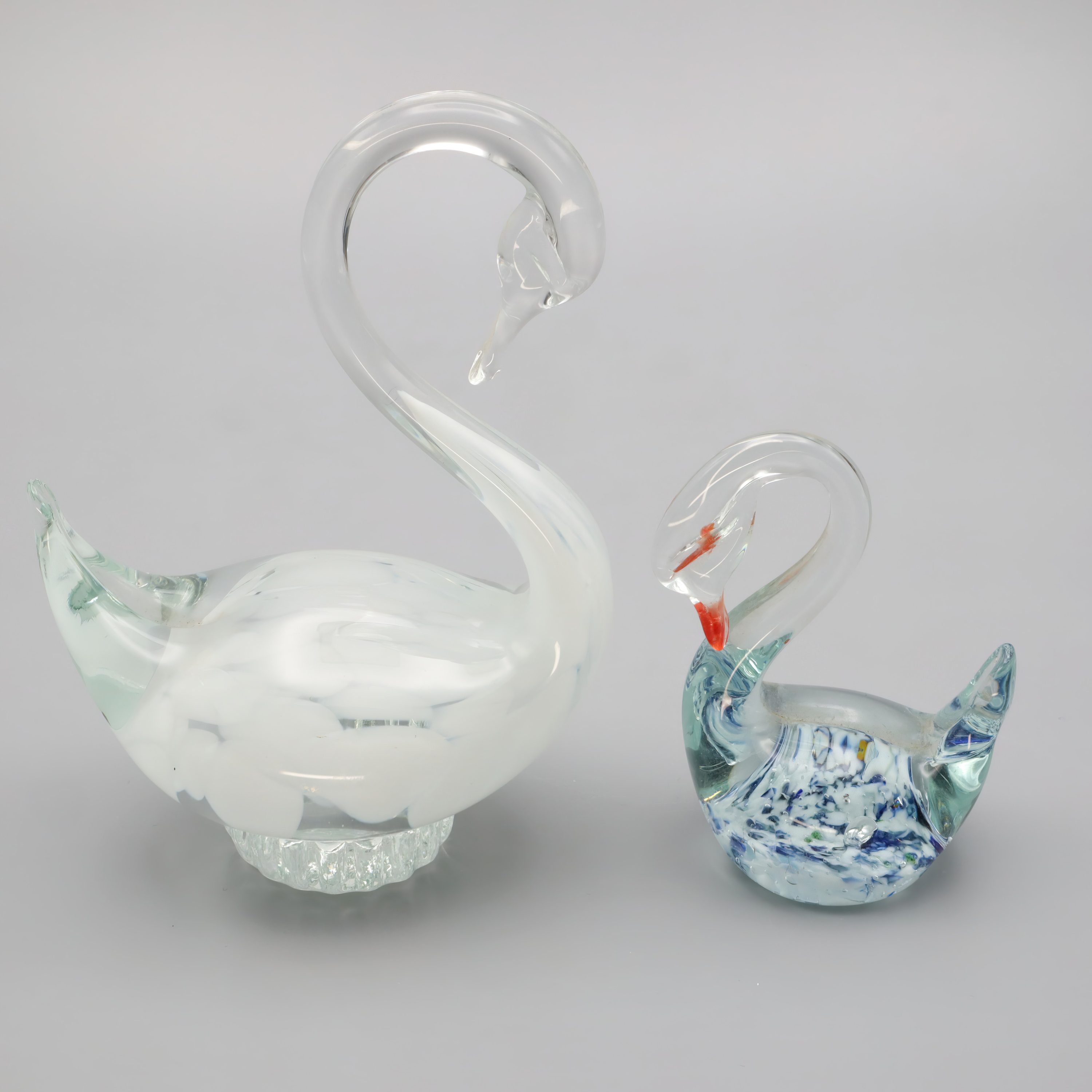 Paar Murano-Glasschwäne - Vintage Italienische Kunstglas - Handgefertigte Glasschwäne - Mid Century Modern Deko
