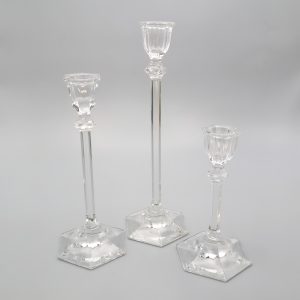 Set Aus Art-Déco-Kristallglas-Kerzenhaltern - Modernistisches Kandelaber-Set - 3-teilig - Vintage-Kerzenständer - Geometrische Glasdeko
