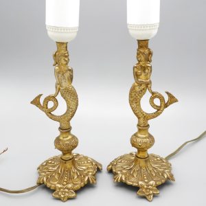 Vintage Bronze Lampe - Massives Bronze - Paar Sirenen - Vintage 1950er - Mid-Century Beleuchtung - Retro Wohnkultur - Antiker Stil Lampe