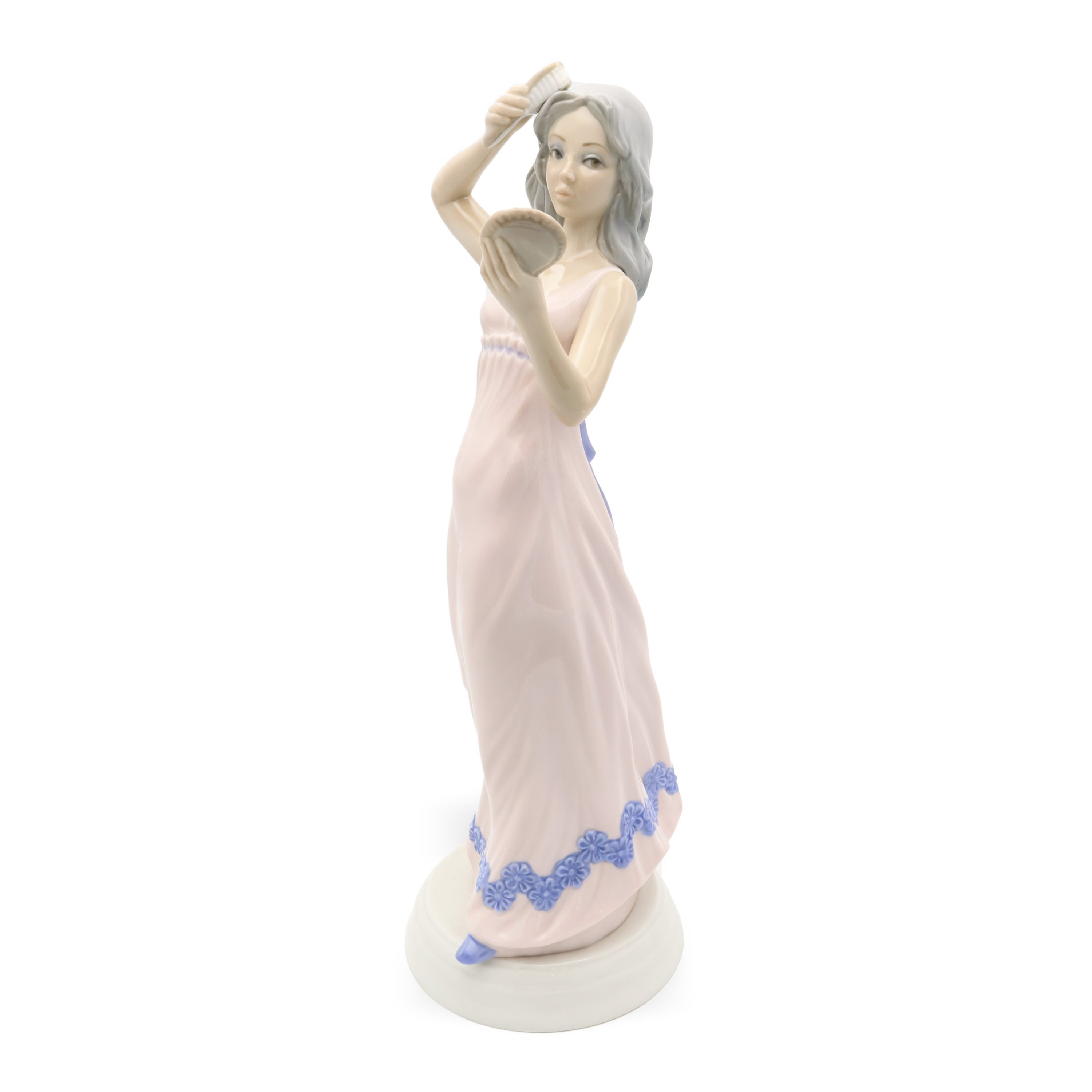 Vintage-Porzellanmacherpuppe - Elegante Frau Kämmt Ihr Haar - Handgefertigte Figurine Von Tengra Aus Spanien - Sammelbare Porzellanfigur