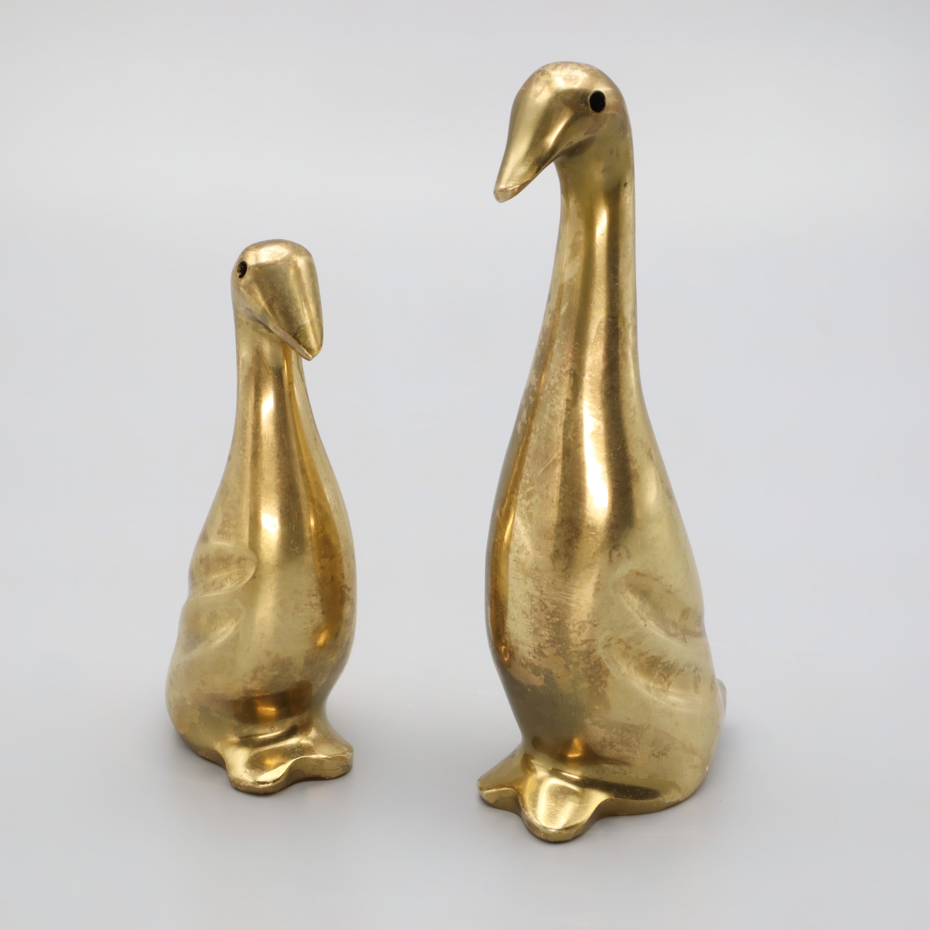 Vintage Massiv Messing Gänse Figuren - Set Aus 2 - Spanische Art Déco - Messing Vogel Skulpturen - Mid Century Wohnaccessoires