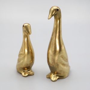Vintage Massiv Messing Gänse Figuren - Set Aus 2 - Spanische Art Déco - Messing Vogel Skulpturen - Mid Century Wohnaccessoires