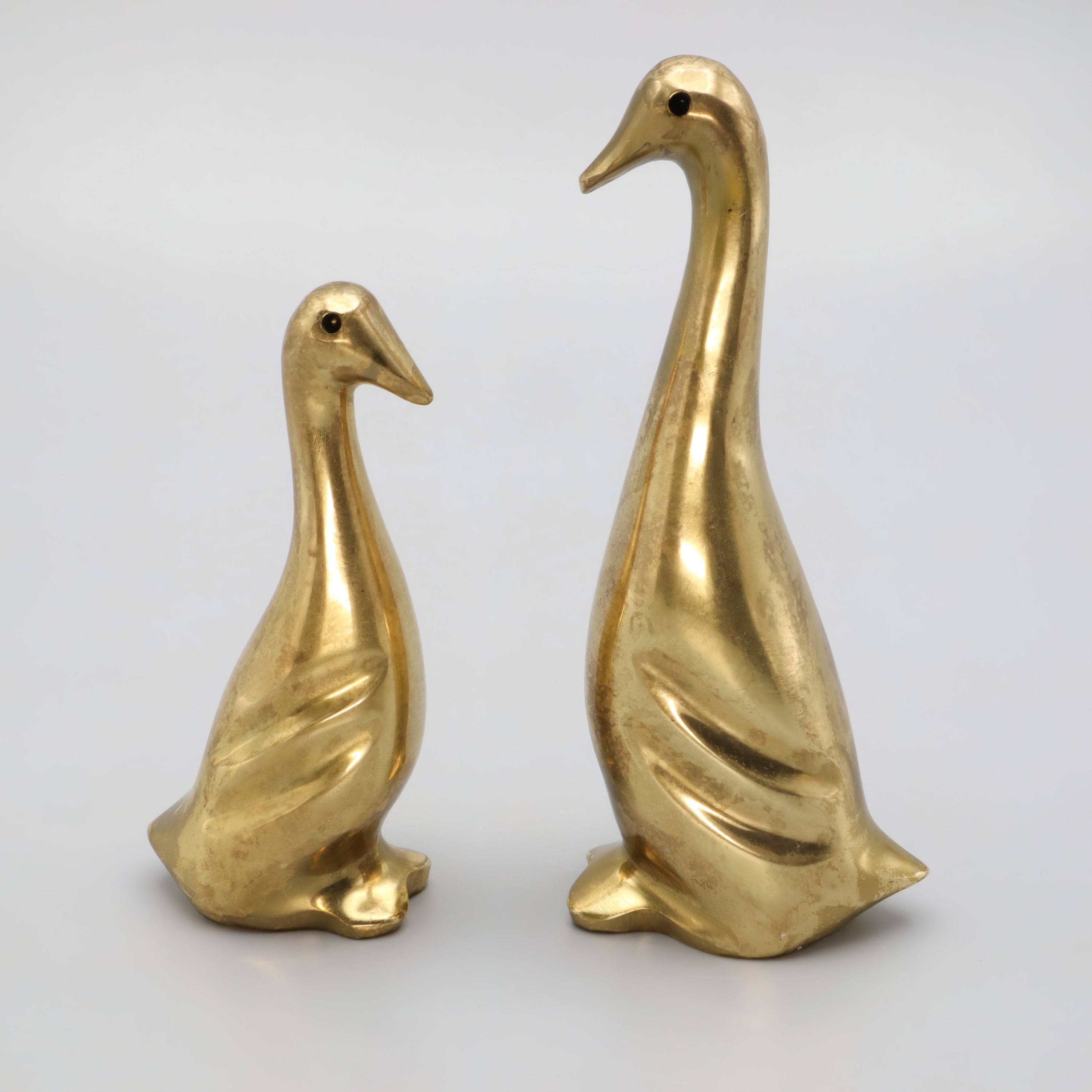 Vintage Massiv Messing Gänse Figuren - Set Aus 2 - Spanische Art Déco - Messing Vogel Skulpturen - Mid Century Wohnaccessoires