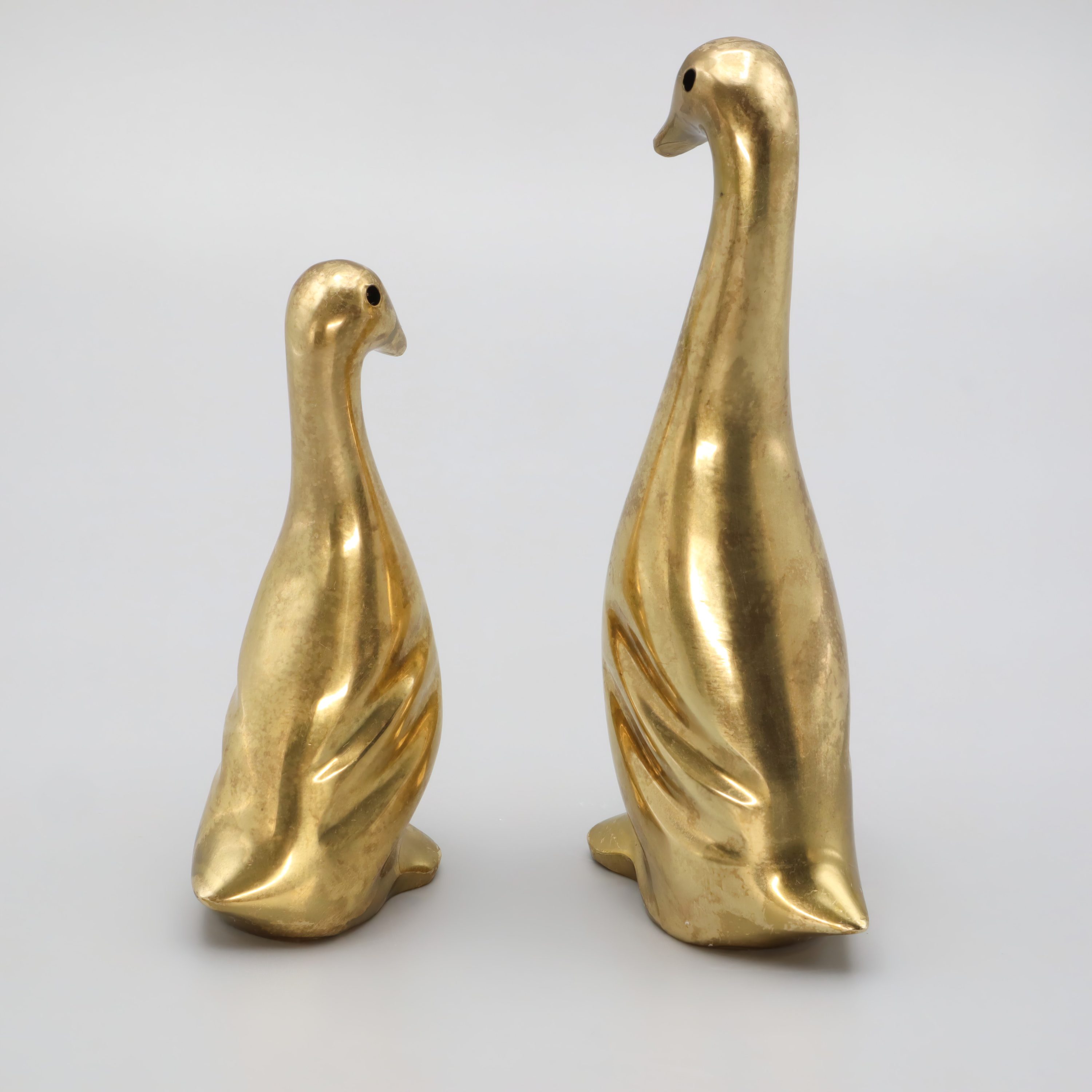 Vintage Massiv Messing Gänse Figuren - Set Aus 2 - Spanische Art Déco - Messing Vogel Skulpturen - Mid Century Wohnaccessoires