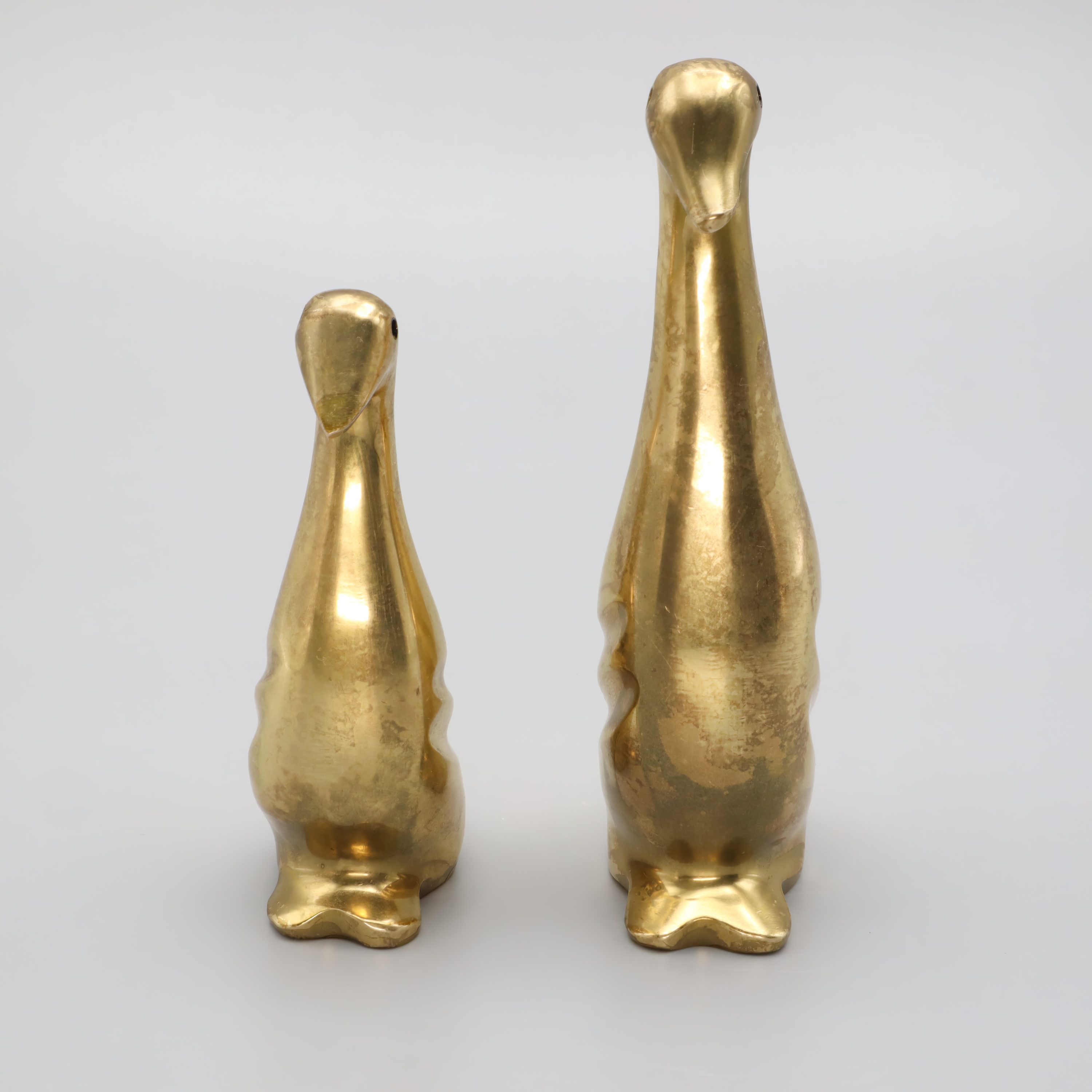 Vintage Massiv Messing Gänse Figuren - Set Aus 2 - Spanische Art Déco - Messing Vogel Skulpturen - Mid Century Wohnaccessoires