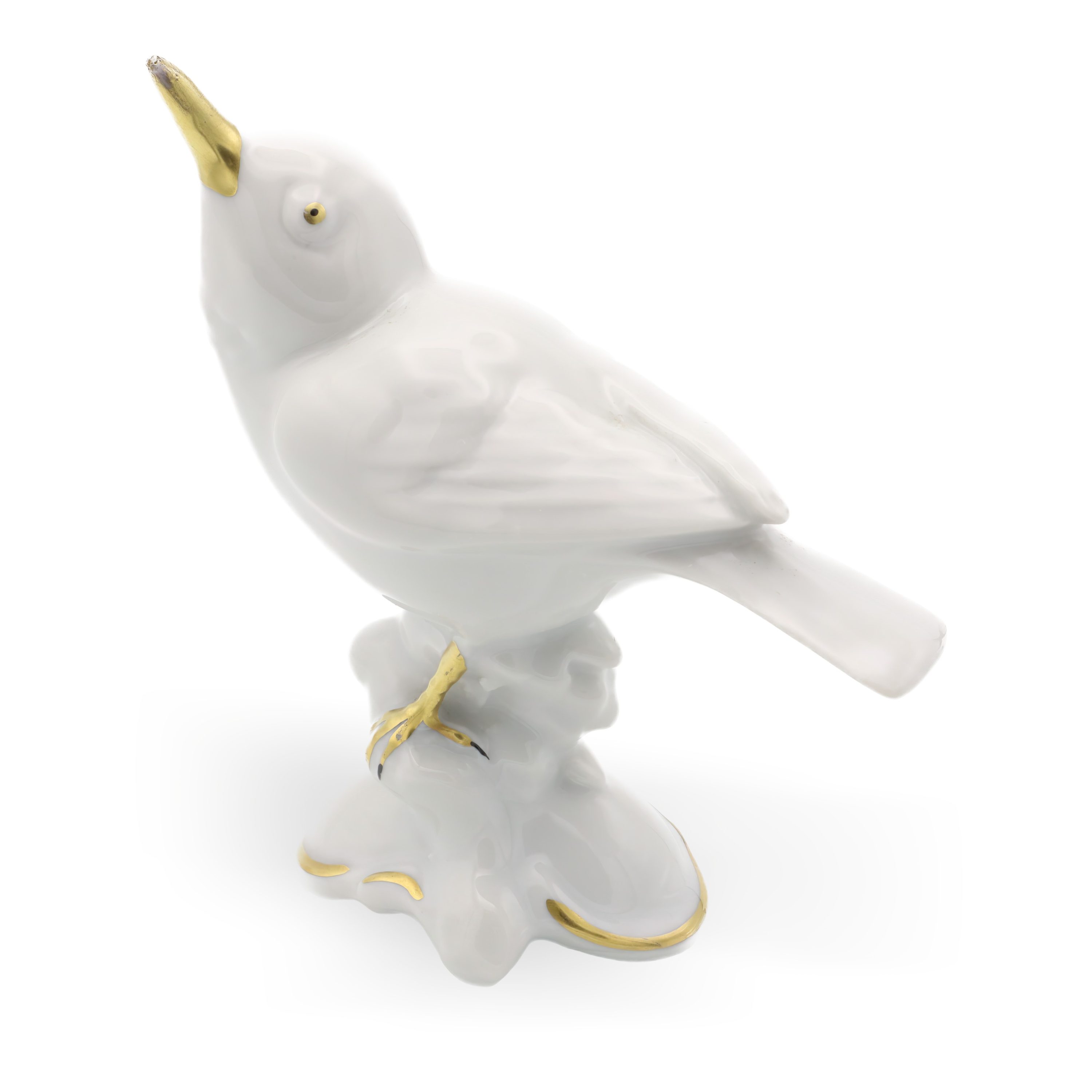 Weiße Porzellan Vogel-Figur - Goldene Akzente - Auslaufendes Sammlerstück - Gerold Porzellan Bayern - Vintage Wohnkultur