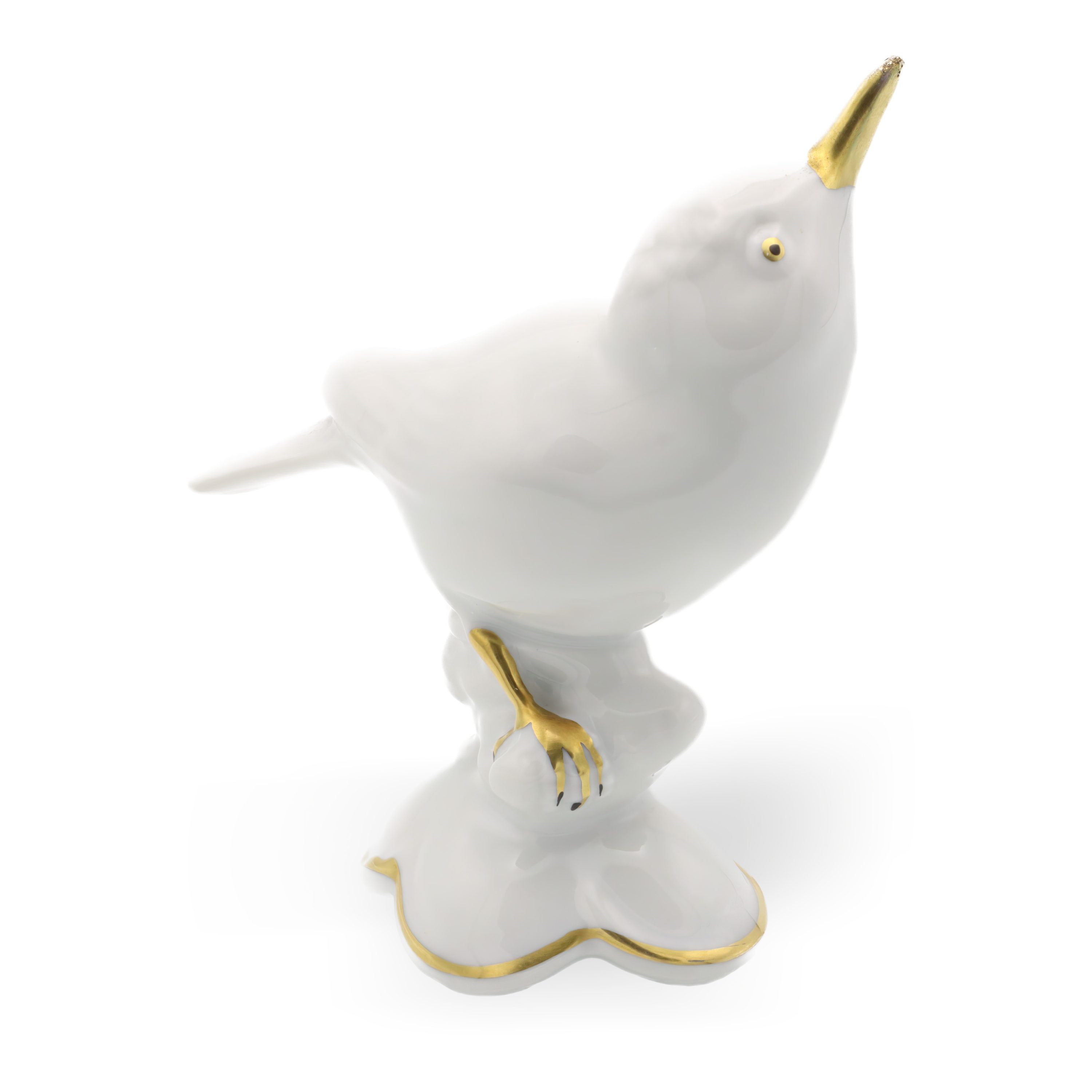 Weiße Porzellan Vogel-Figur - Goldene Akzente - Auslaufendes Sammlerstück - Gerold Porzellan Bayern - Vintage Wohnkultur